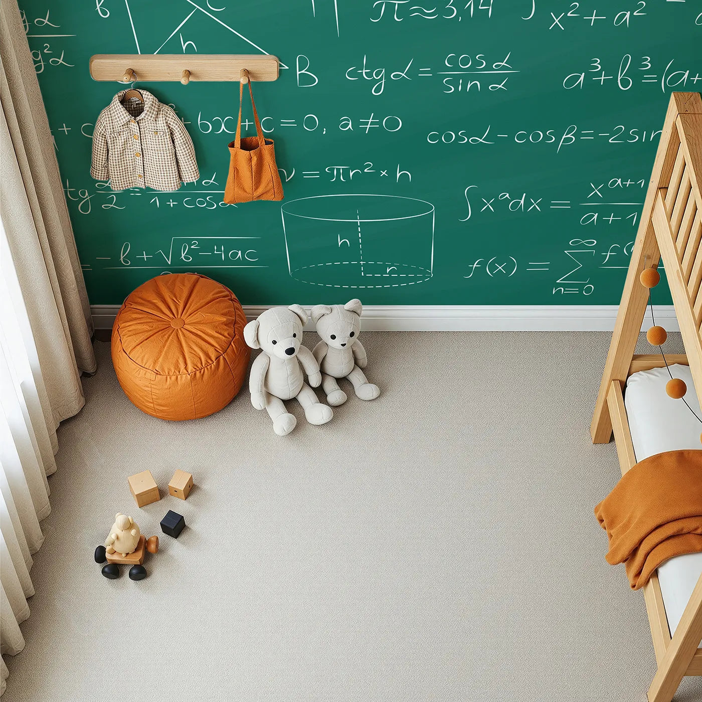 Top-down view of Whimsy Tots' Trigonometry Chalkboard Wall Mural (Turn Their Room into a Hub for Big Ideas).Gender-Neutral