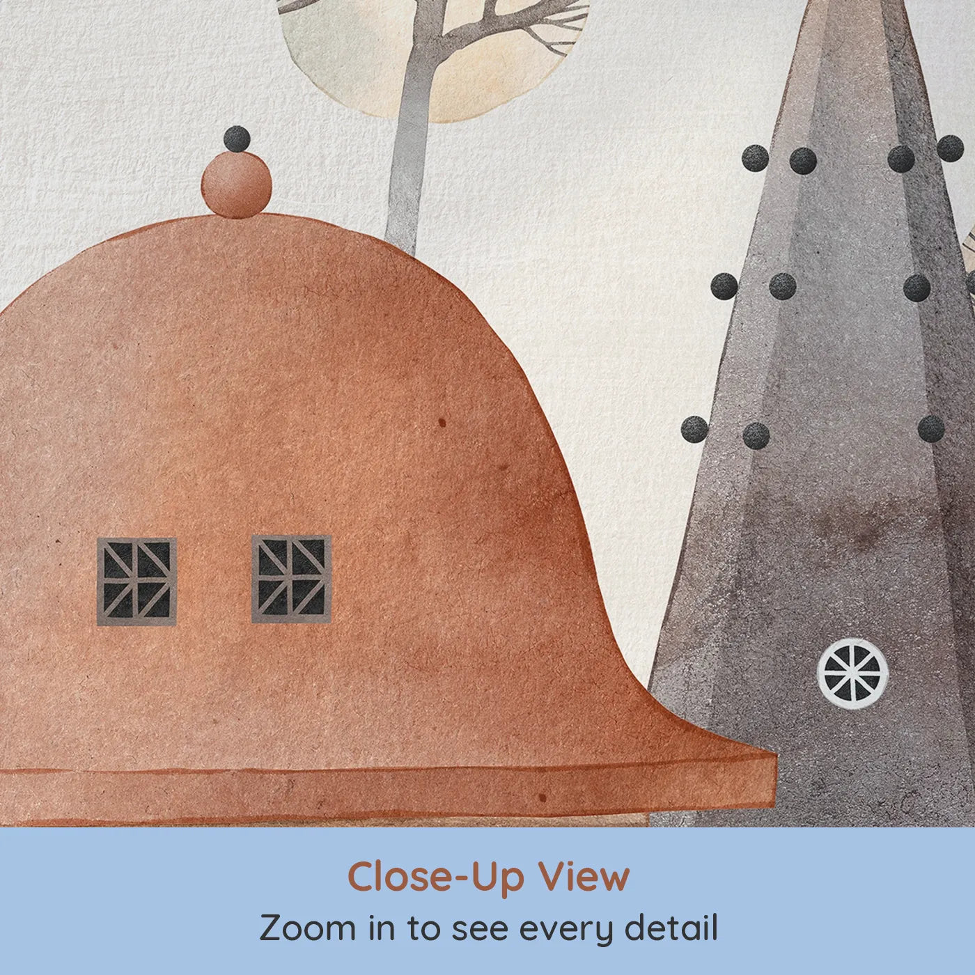Close-up view of Whimsy Tots' Medieval Rabbit Town Wall Mural (Turn Their Room into a Whimsical, Storybook Kingdom).Gender-Neutral