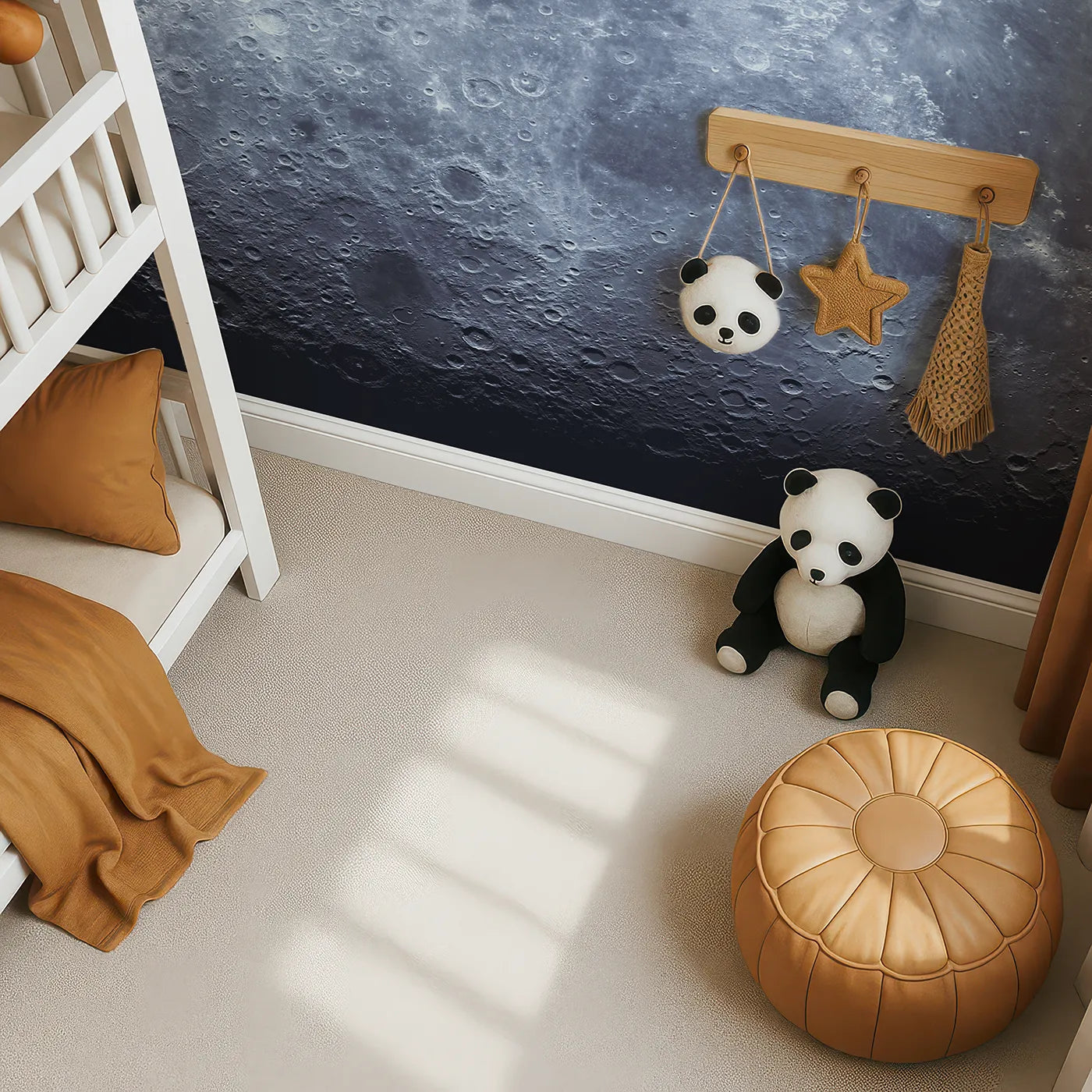 Top-down view of Whimsy Tots' The Moon Wall Mural (Turn Their Room into an Epic, Lunar Landscape).Gender-Neutral