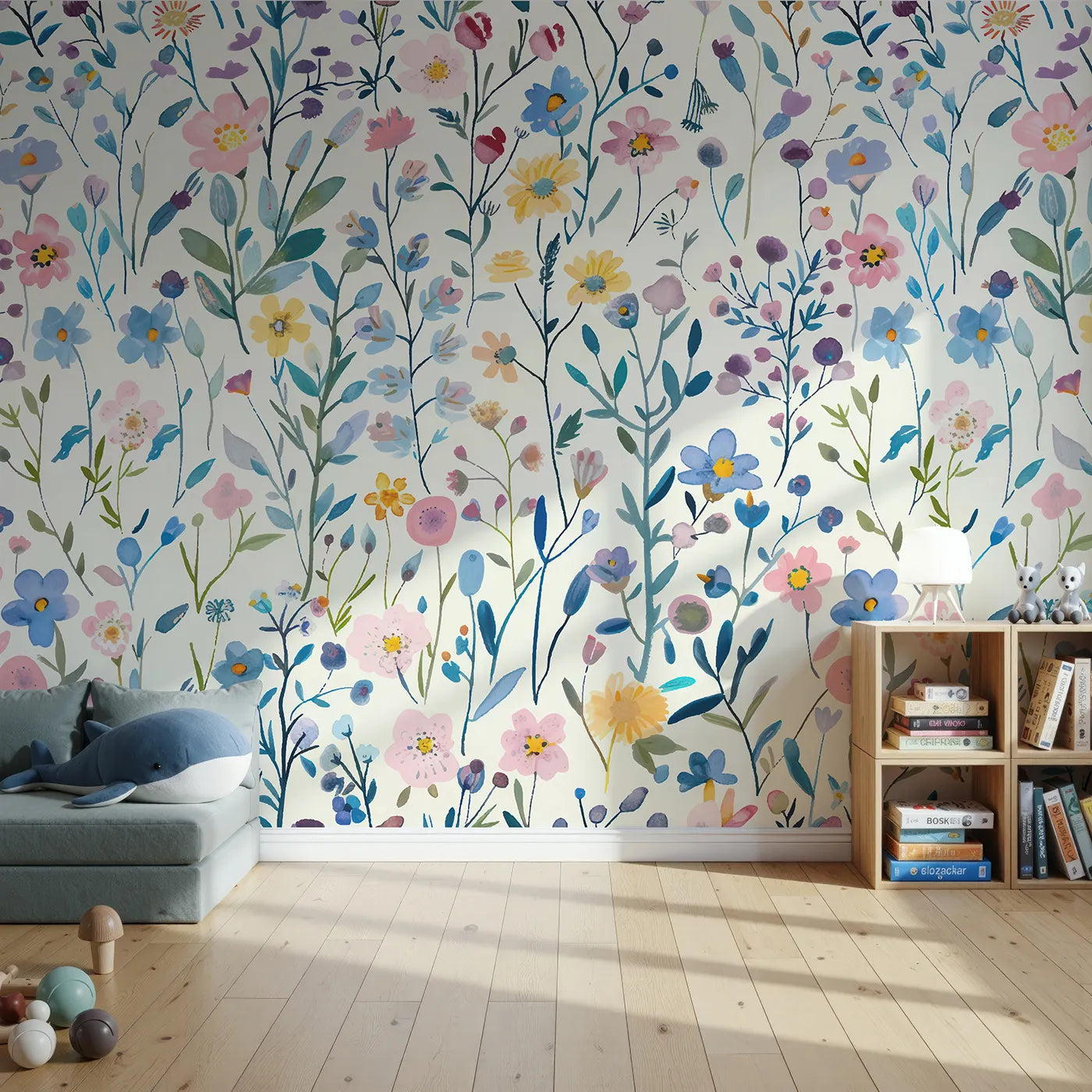Front view of Whimsy Tots' Pressed Wildflower Wall Mural