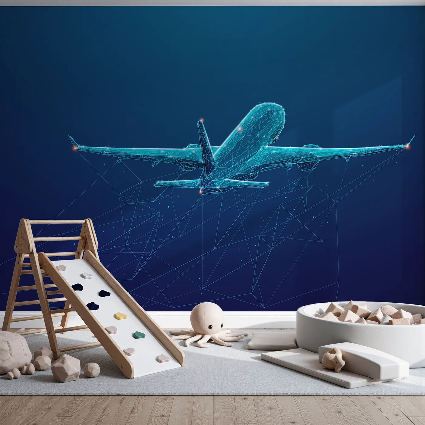 Front view of Whimsy Tots' Digital Airplane Wall Mural