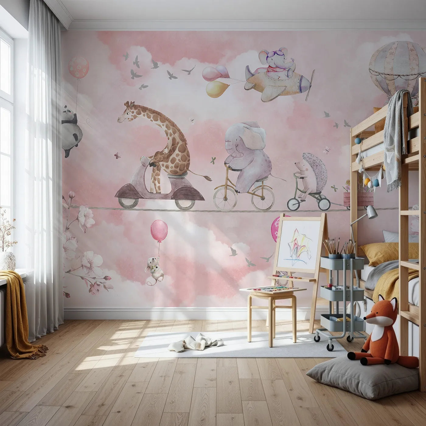 Front view of Whimsy Tots' High Wire Circus Wall Mural