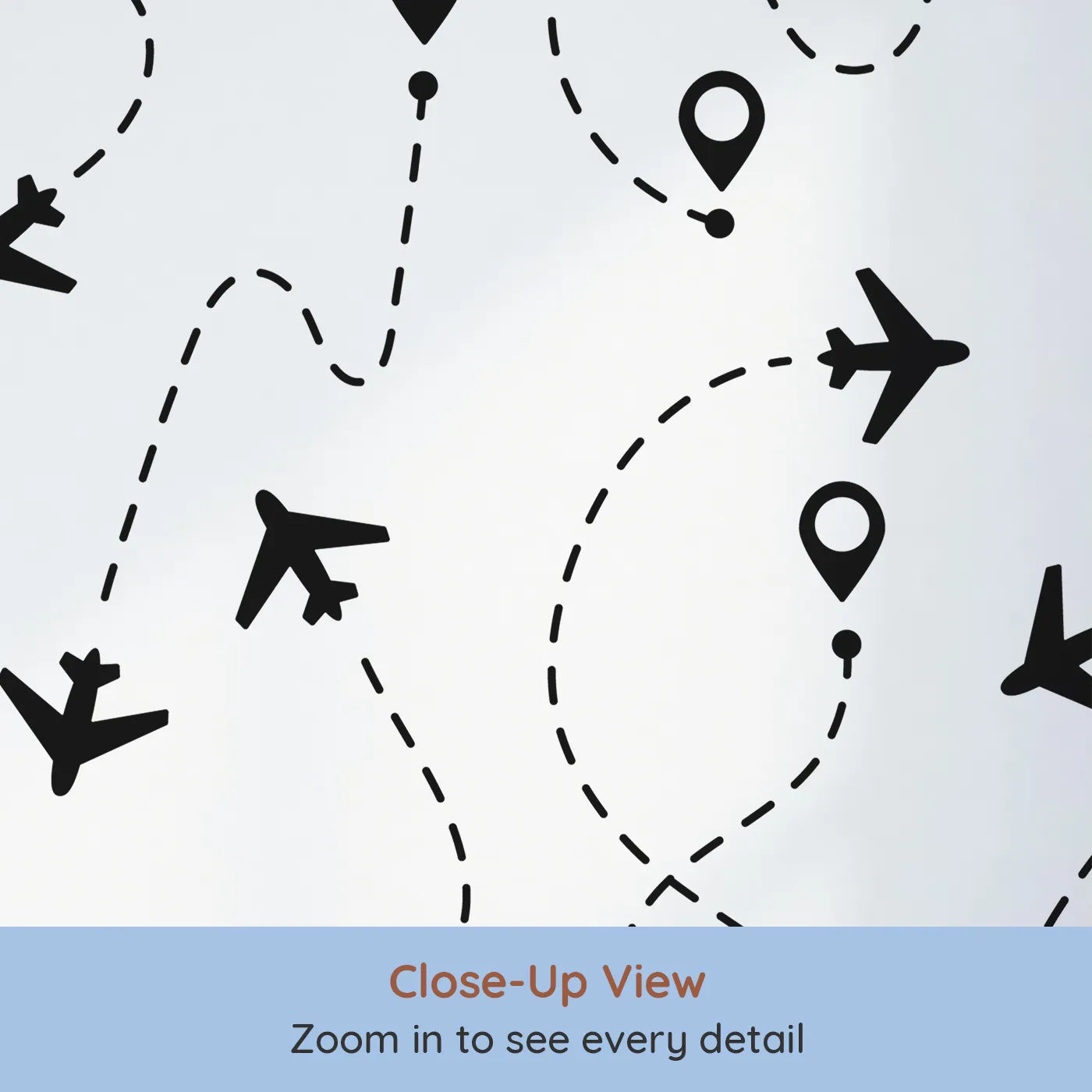Close-up view of Whimsy Tots' Flight Paths Wall Mural (Turn Their Room into a Busy, Globe-Trotting Hub).Gender-Neutral