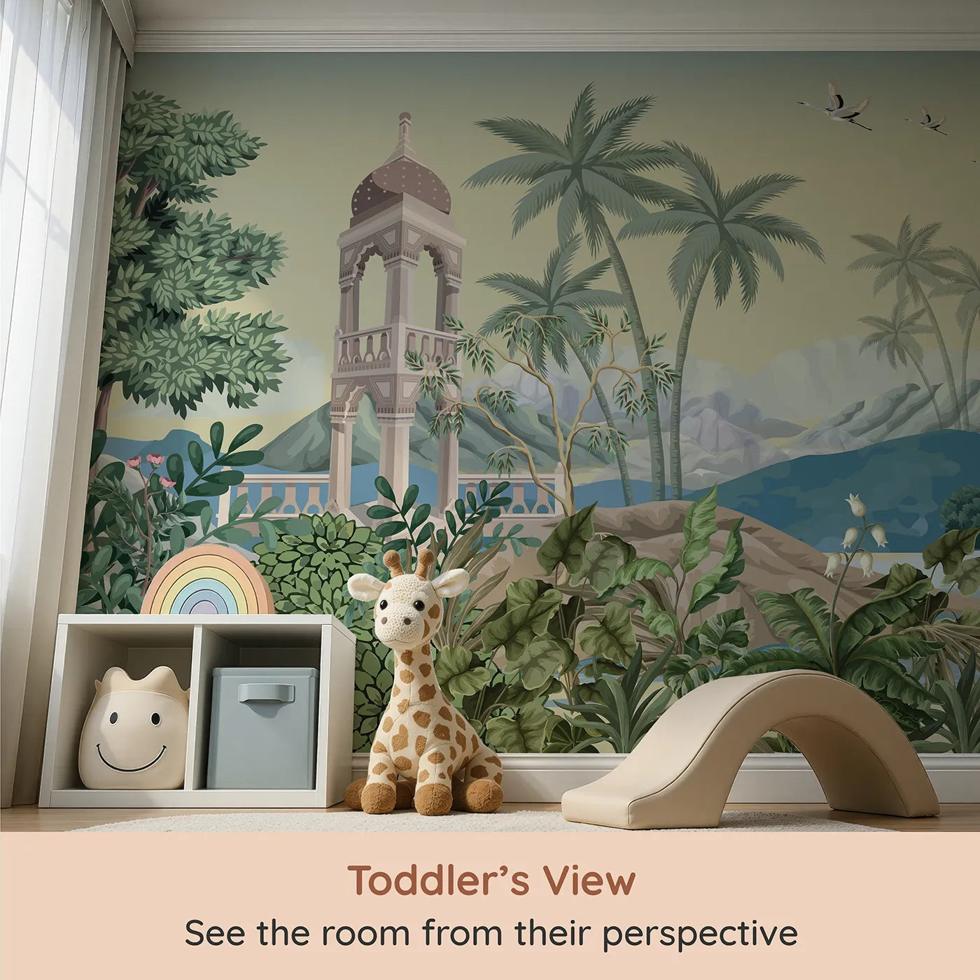 Whimsy Tots Indian Garden Wall Mural (Turn Their Room into a Lush, Exotic Paradise) from your child's view.Gender-Neutral