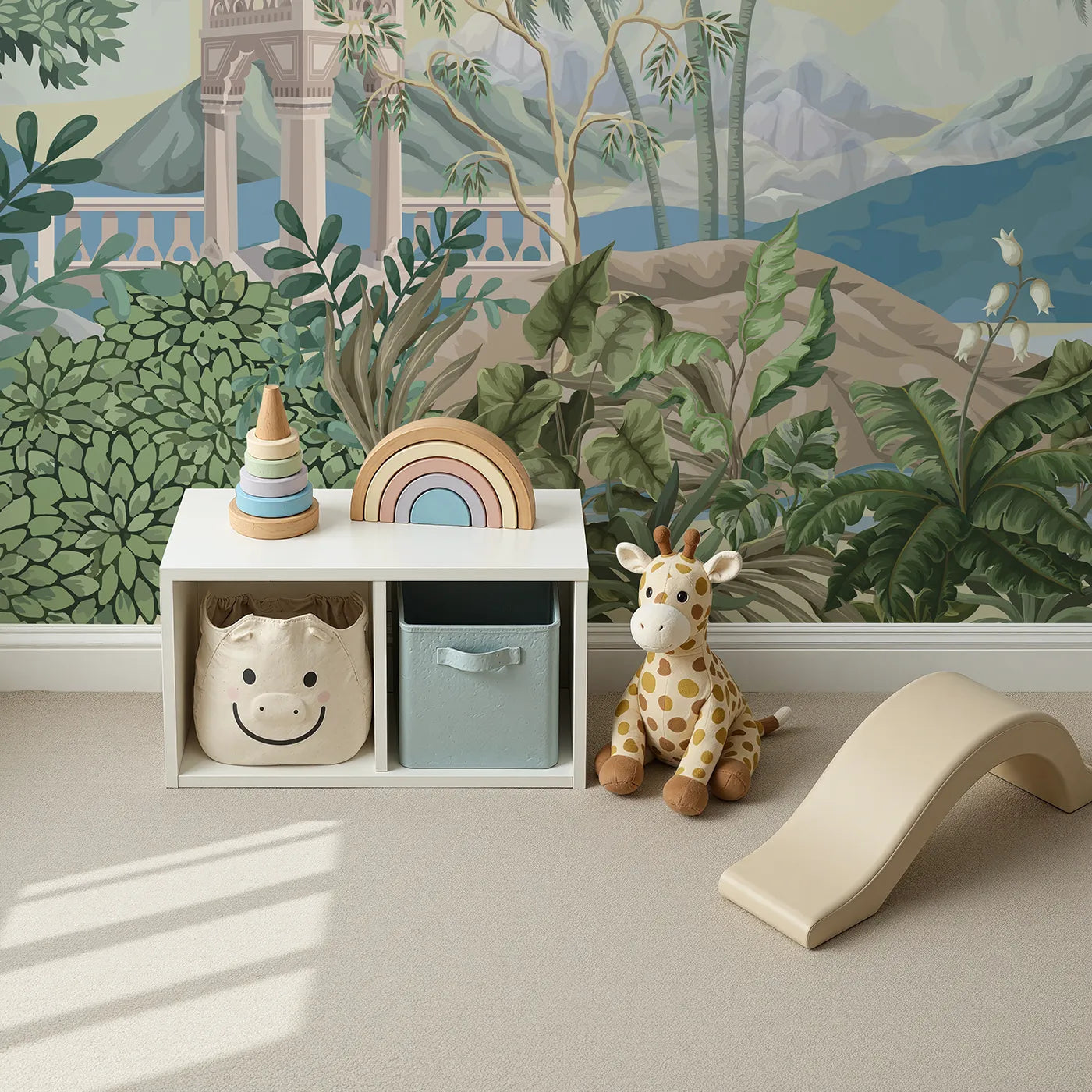 Top-down view of Whimsy Tots' Indian Garden Wall Mural (Turn Their Room into a Lush, Exotic Paradise).Gender-Neutral