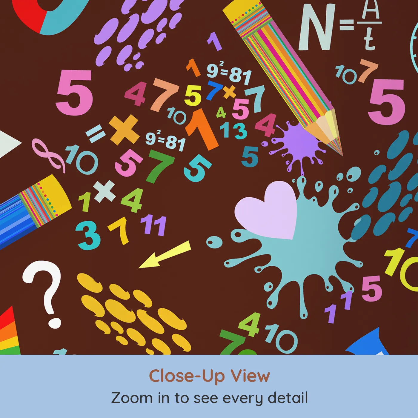 Close-up view of Whimsy Tots' Science Doodle Wall Mural in Brown (Turn Their Room into a Vibrant Explosion of Knowledge).Gender-Neutral
