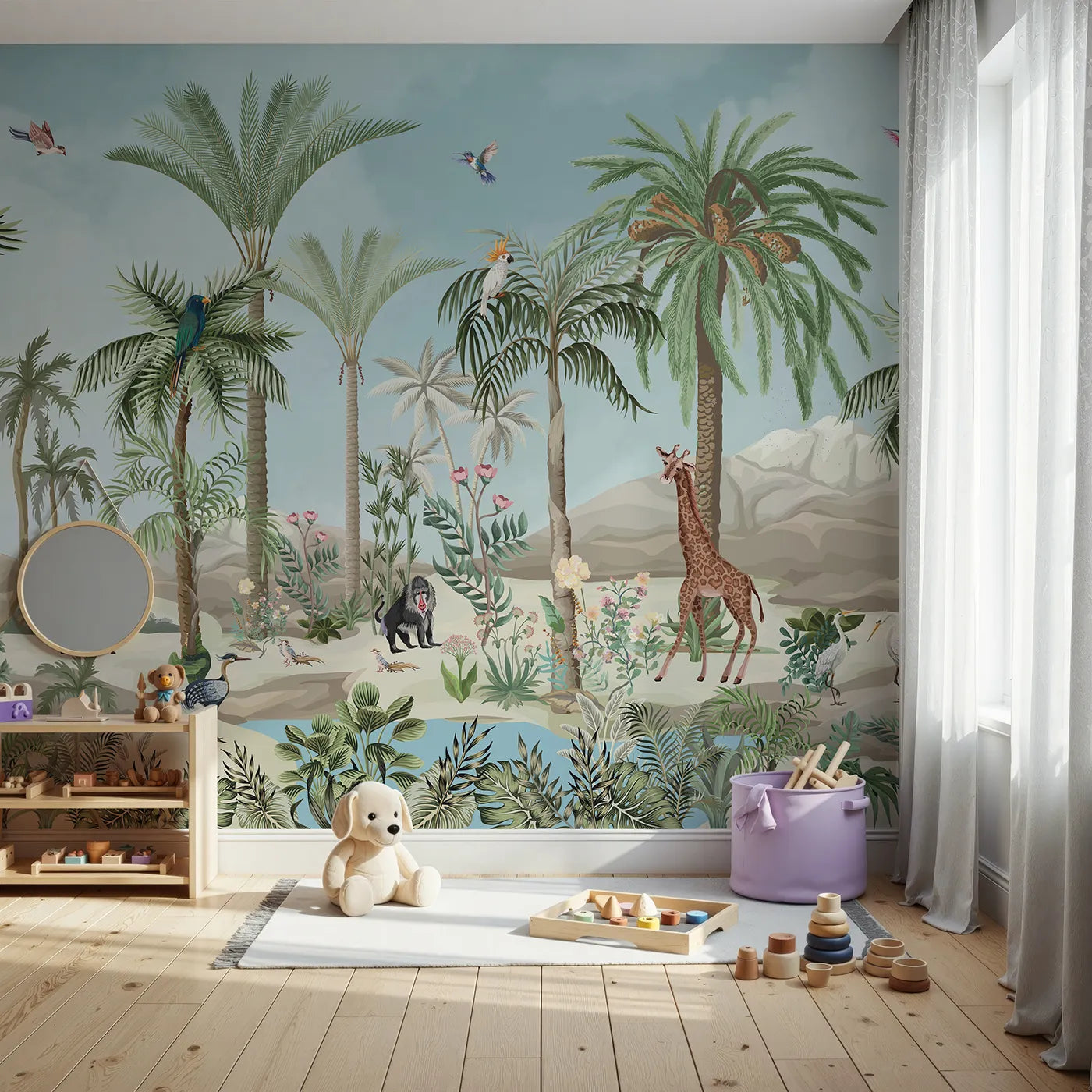 Front view of Whimsy Tots' Desert Oasis Wall Mural