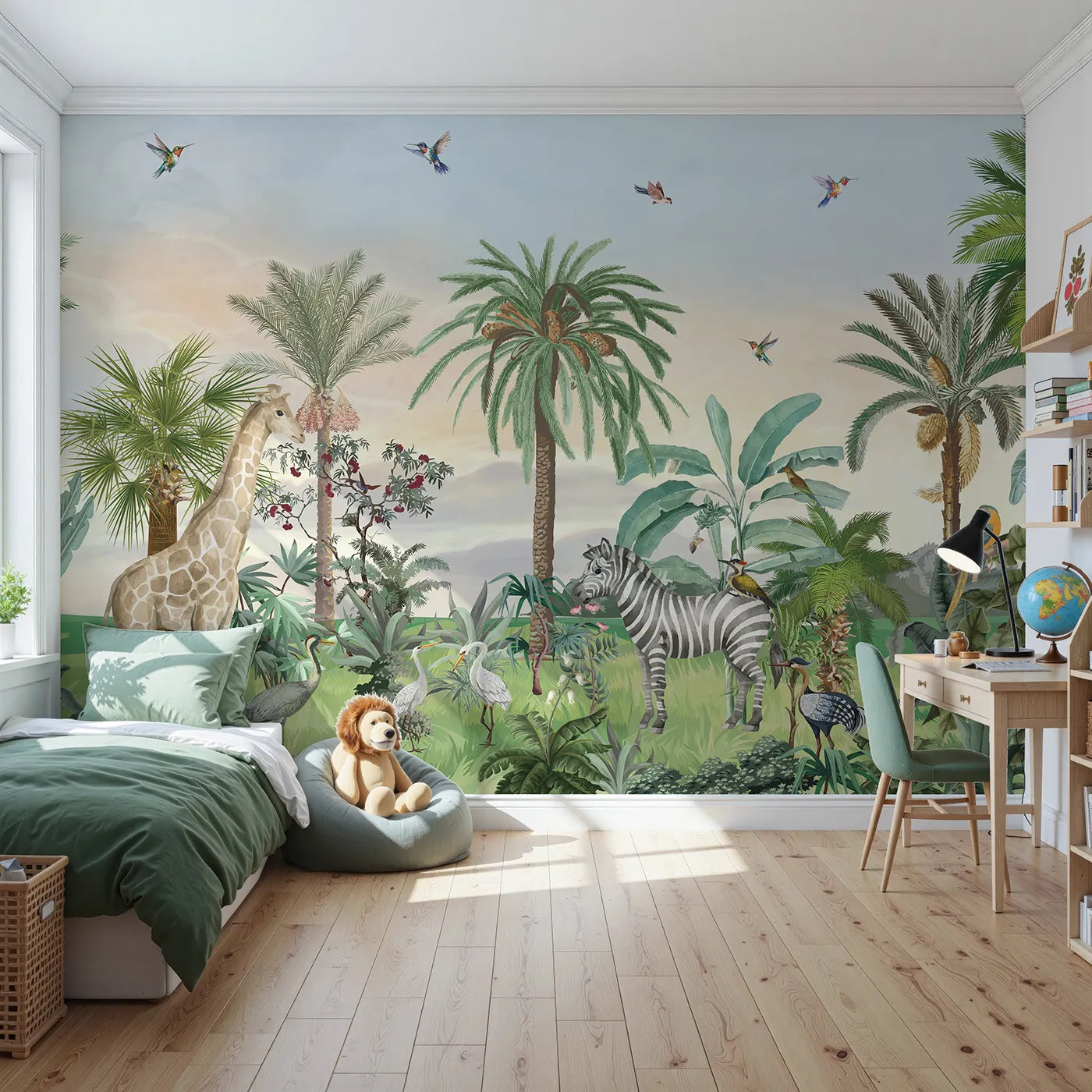 Front view of Whimsy Tots' Sunset Safari Wall Mural