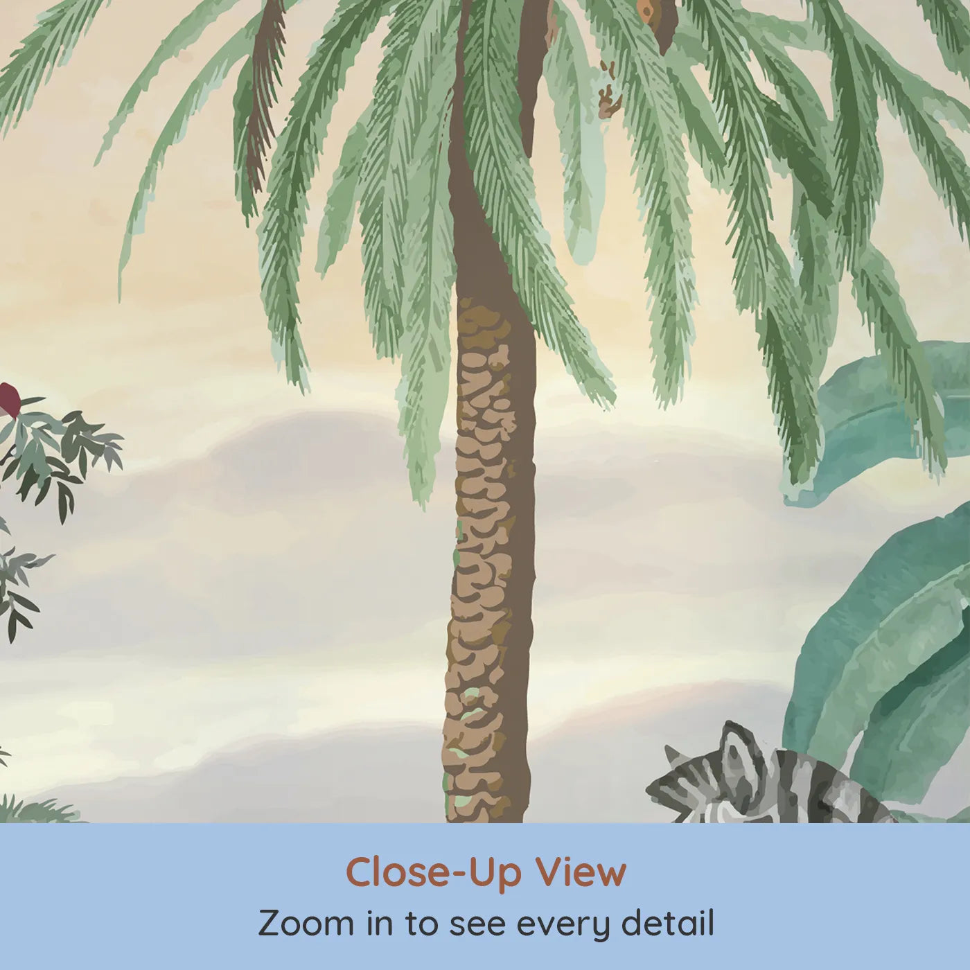 Close-up view of Whimsy Tots' Sunset Safari Wall Mural (Turn Their Room into a Warm and Gentle African Evening).Gender-Neutral