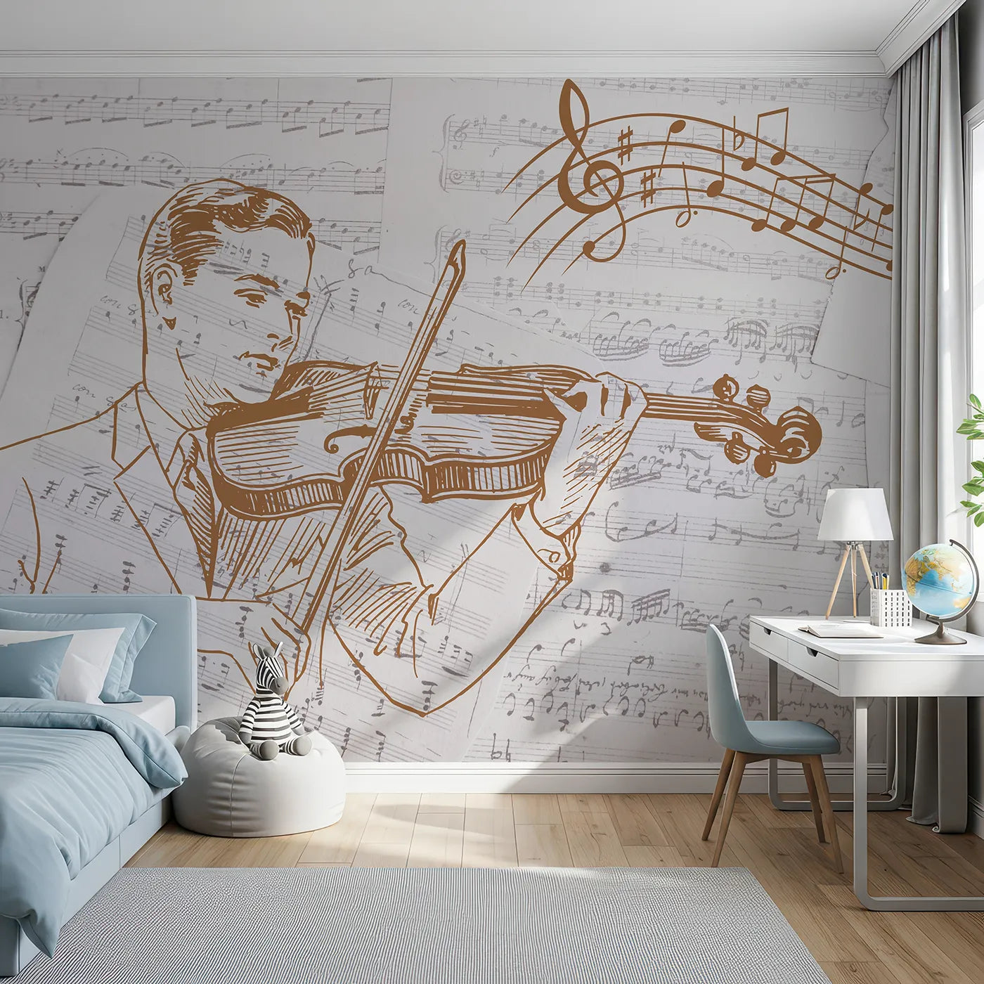 Front view of Whimsy Tots' Vintage Violinist Wall Mural