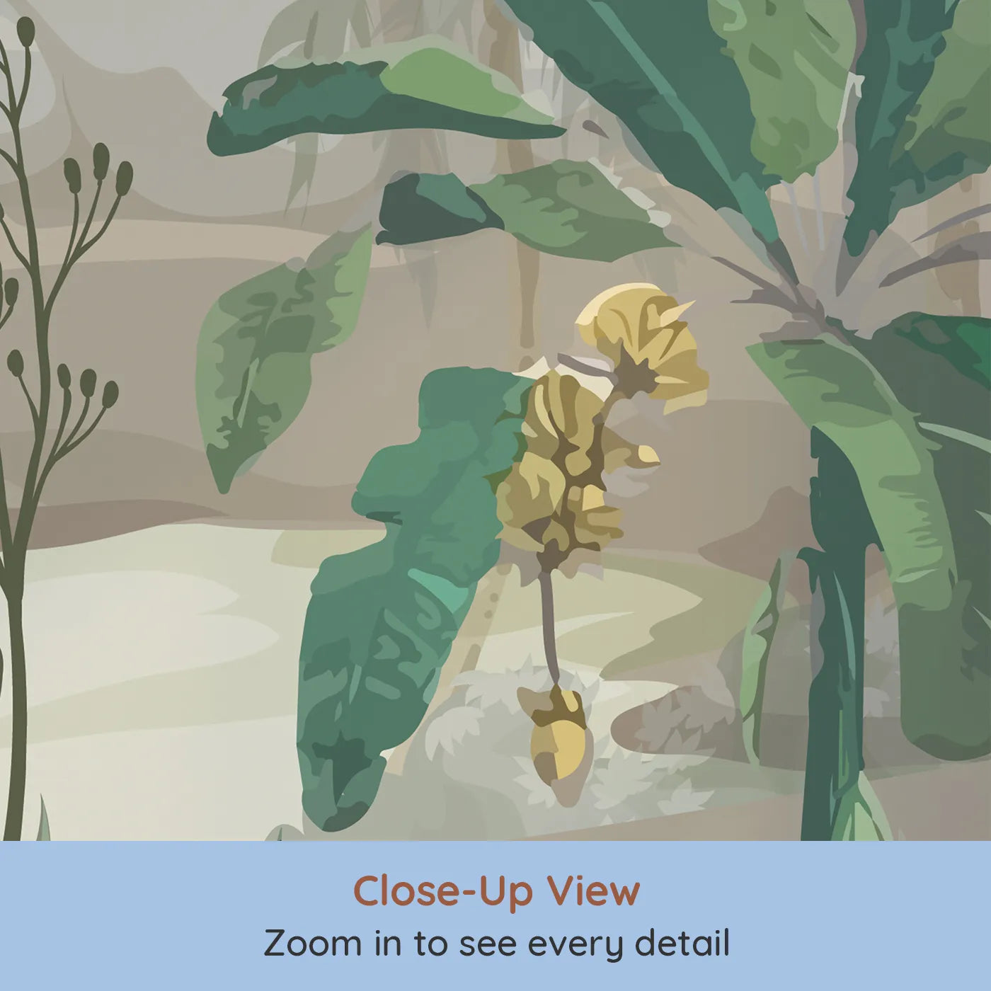 Close-up view of Whimsy Tots' Exotic Bird Sanctuary Wall Mural (Turn Their Room into a Lush, Hand-Painted Paradise).Gender-Neutral
