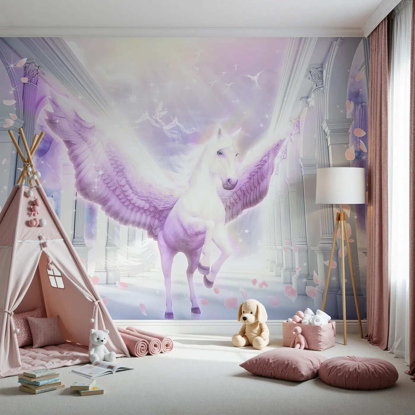 Front view of Whimsy Tots' Pegasus in the Heavens Wall Mural