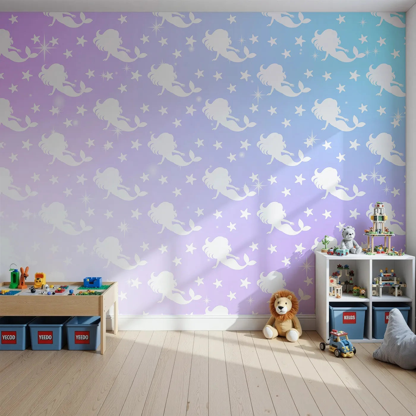 Front view of Whimsy Tots' Mermaid Sparkle Wall Mural