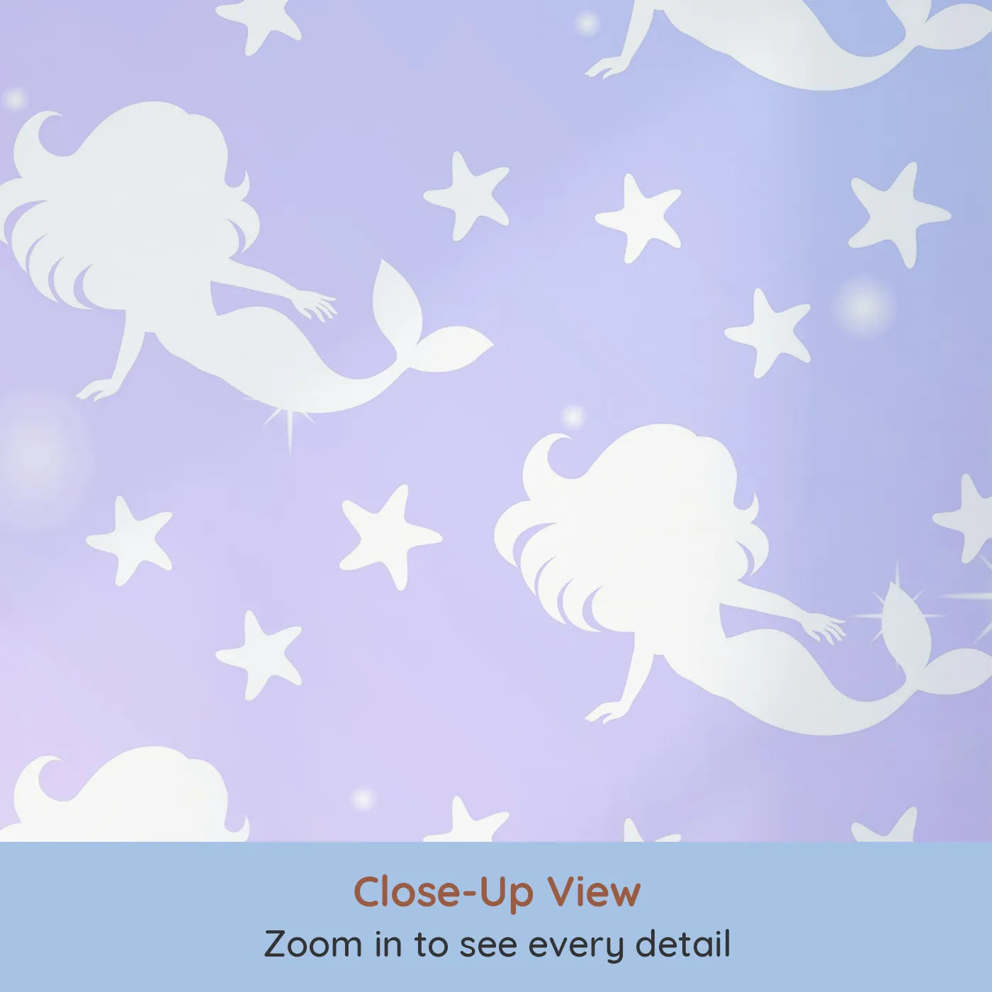 Close-up view of Whimsy Tots' Mermaid Sparkle Wall Mural (Turn Their Room into a Magical, Underwater Dream).Best for Girls