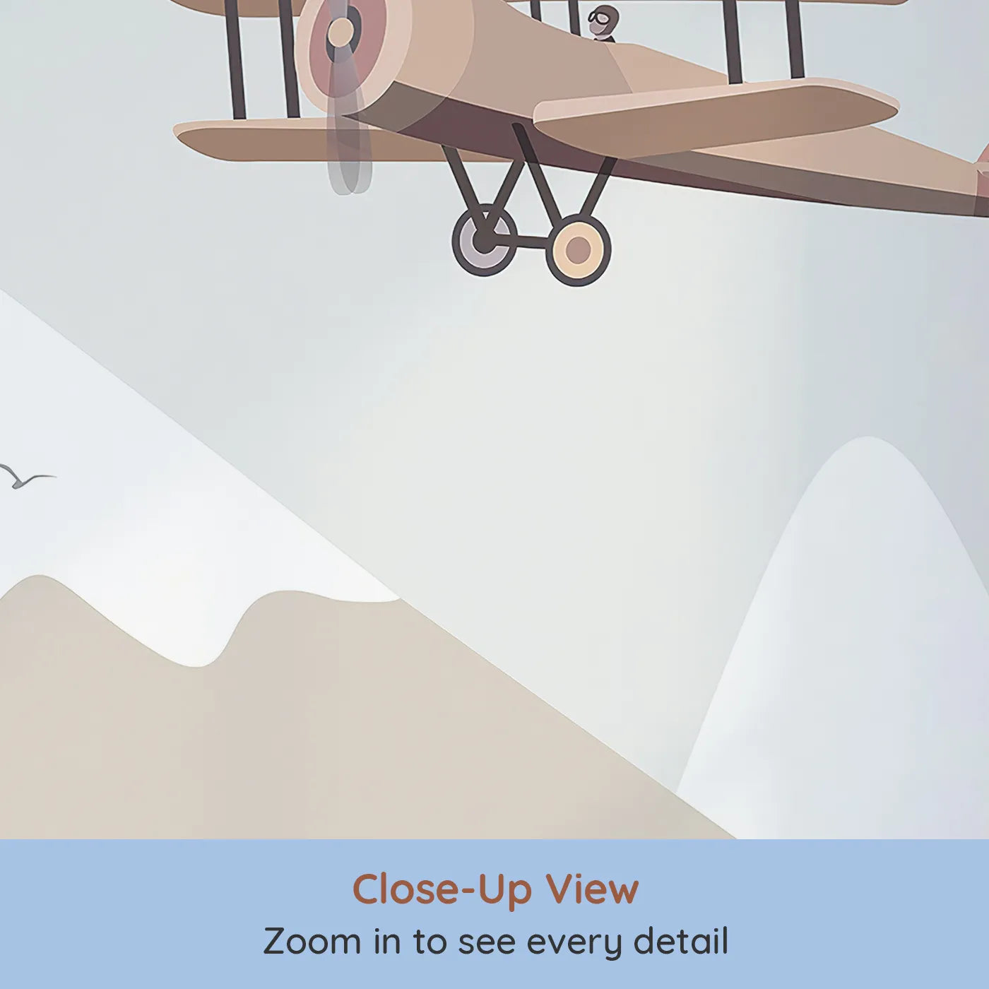 Close-up view of Whimsy Tots' Mountain Air Rally Wall Mural (Turn Their Room into a Whimsical, High-Flying Adventure).Gender-Neutral