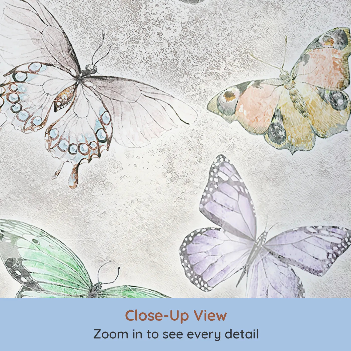 Close-up view of Whimsy Tots' Butterfly Collage Wall Mural (Turn Their Room into a Sky of a Thousand Fluttering Wings).Gender-Neutral