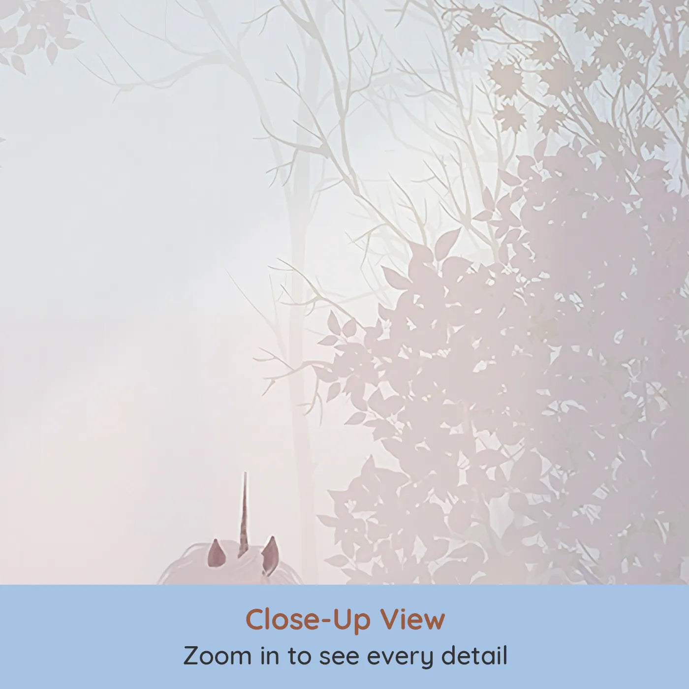 Close-up view of Whimsy Tots' Unicorn and Fairy Forest Wall Mural (Turn Their Room into the Most Enchanted Woodland).Best for Girls