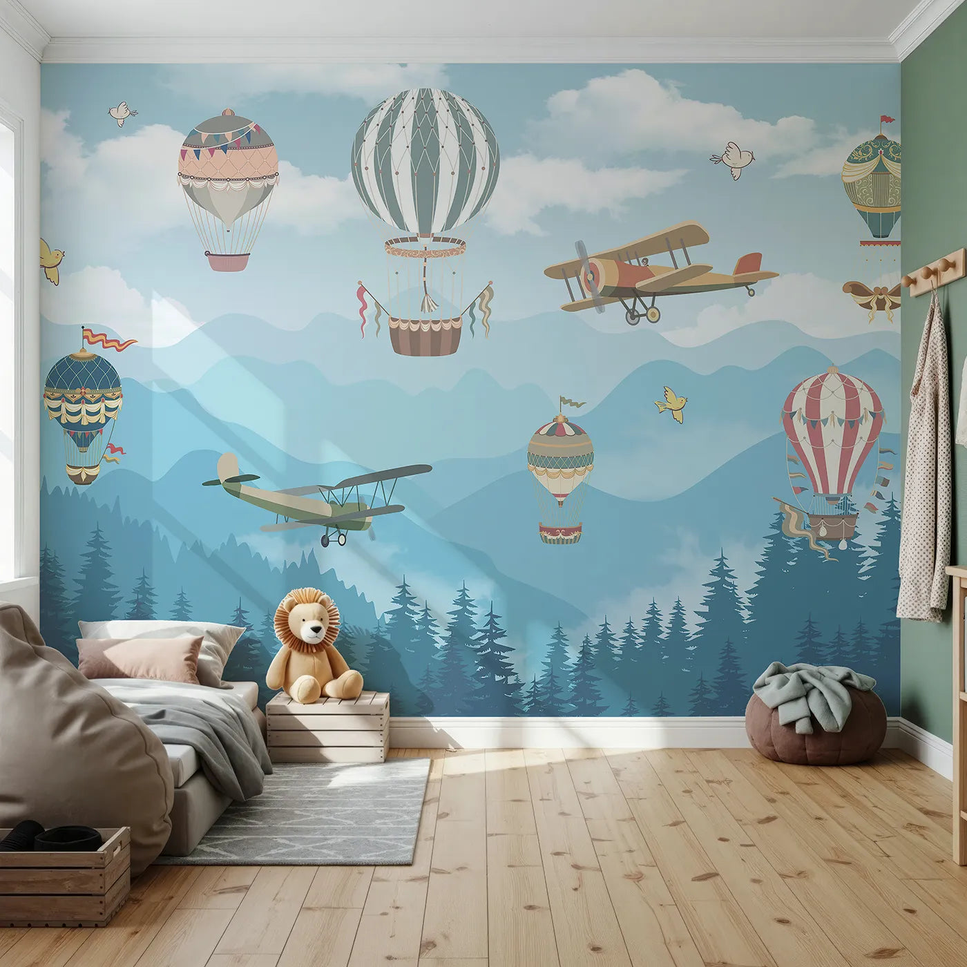Front view of Whimsy Tots' Whimsical Sky Rally Wall Mural