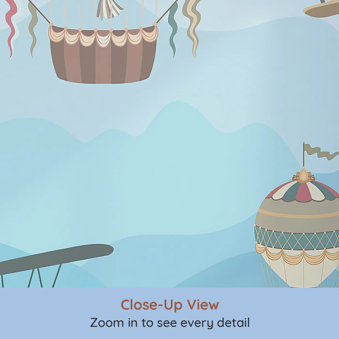 Close-up view of Whimsy Tots' Whimsical Sky Rally Wall Mural (Turn Their Room into a Fun and Quirky Air Show).Gender-Neutral