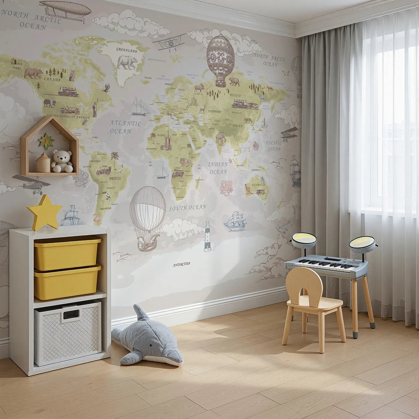 Vintage Explorer's World Map Wall Mural in Color