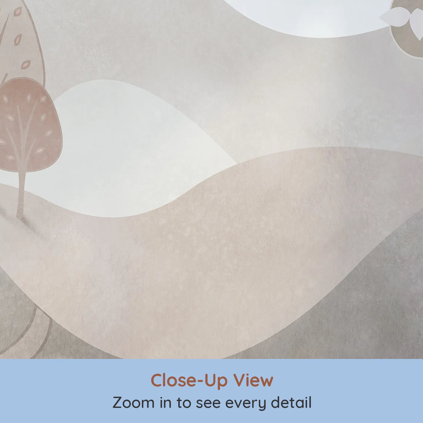 Close-up view of Whimsy Tots' Minimalist Brown Hills Wall Mural (Turn Their Room into a Calm and Gentle, Abstract Landscape).Gender-Neutral