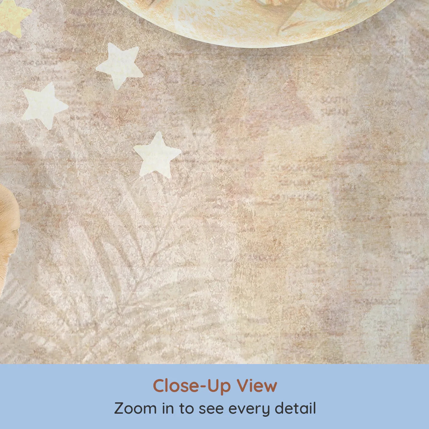 Close-up view of Whimsy Tots' Lion Cub Moon Gazer Wall Mural (Turn Their Room into a Magical, Starry Night Dream).Gender-Neutral