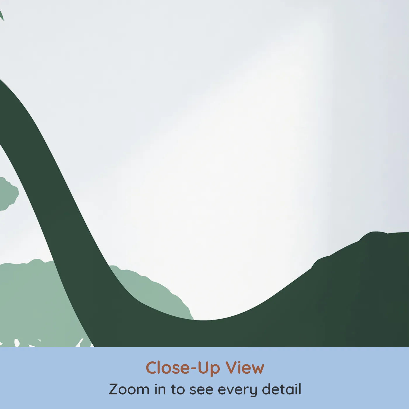 Close-up view of Whimsy Tots' Green Dinosaur Silhouette Panorama Wall Mural (Turn Their Room into a Lush and Layered Prehistoric World).Gender-Neutral