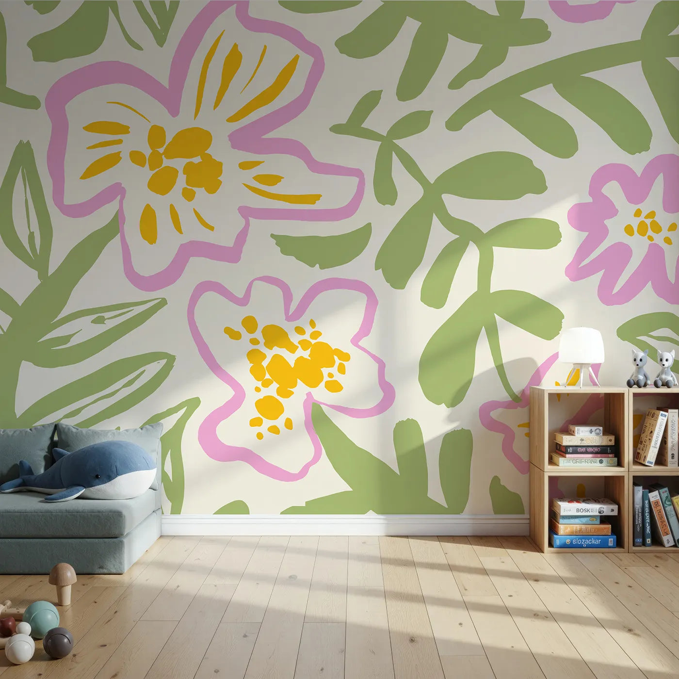 Front view of Whimsy Tots' Abstract Floral Doodle Wall Mural