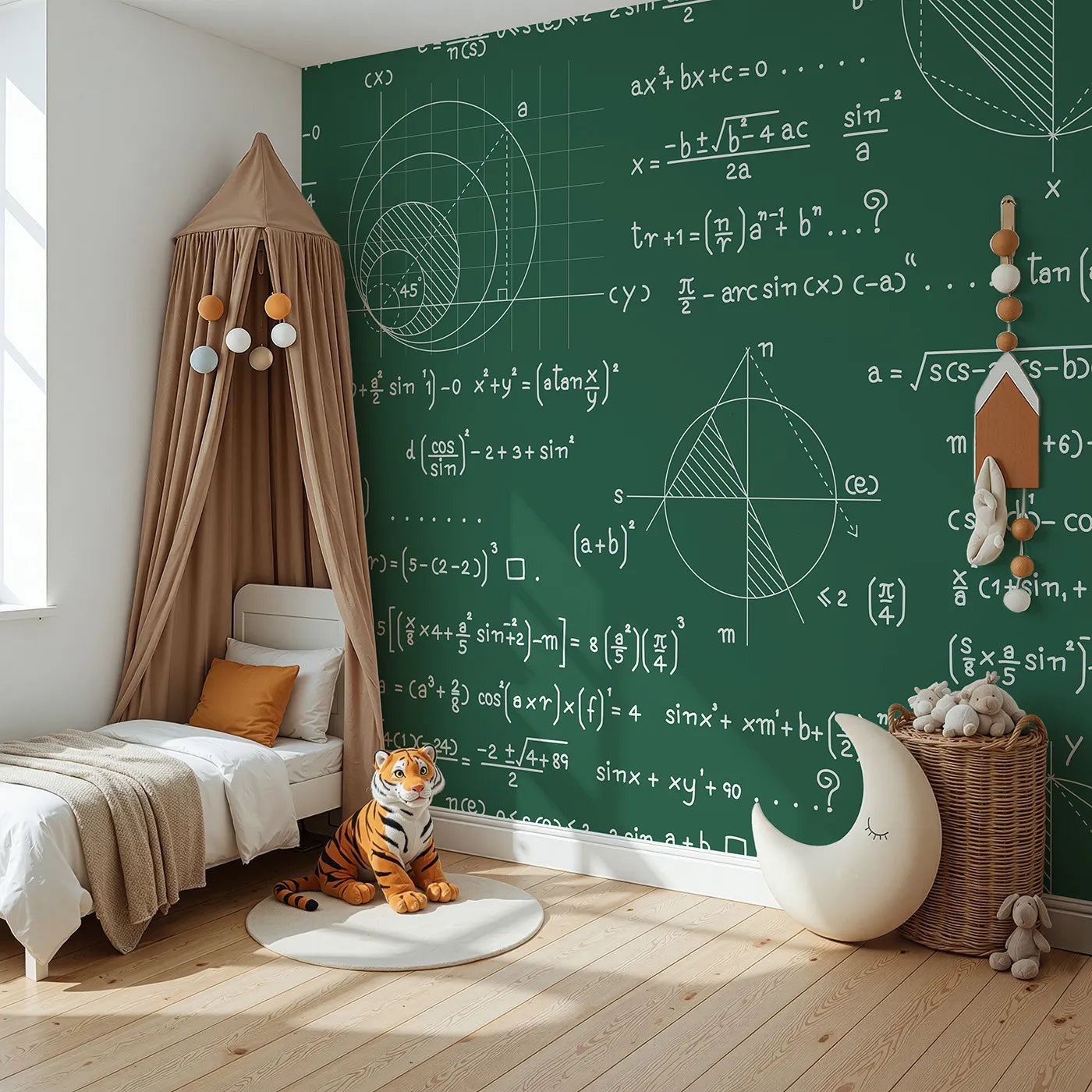 Angled view of Whimsy Tots' Geometry Chalkboard Wall Mural (Turn Their Room into a Hub for Big Ideas).Gender-Neutral