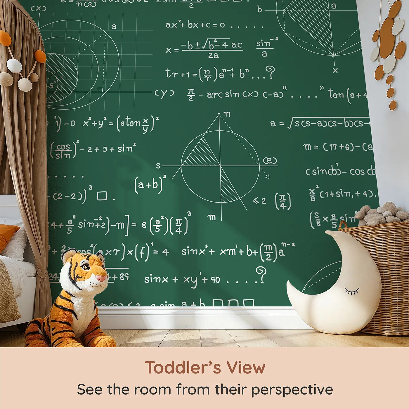Whimsy Tots Geometry Chalkboard Wall Mural (Turn Their Room into a Hub for Big Ideas) from your child's view.Gender-Neutral