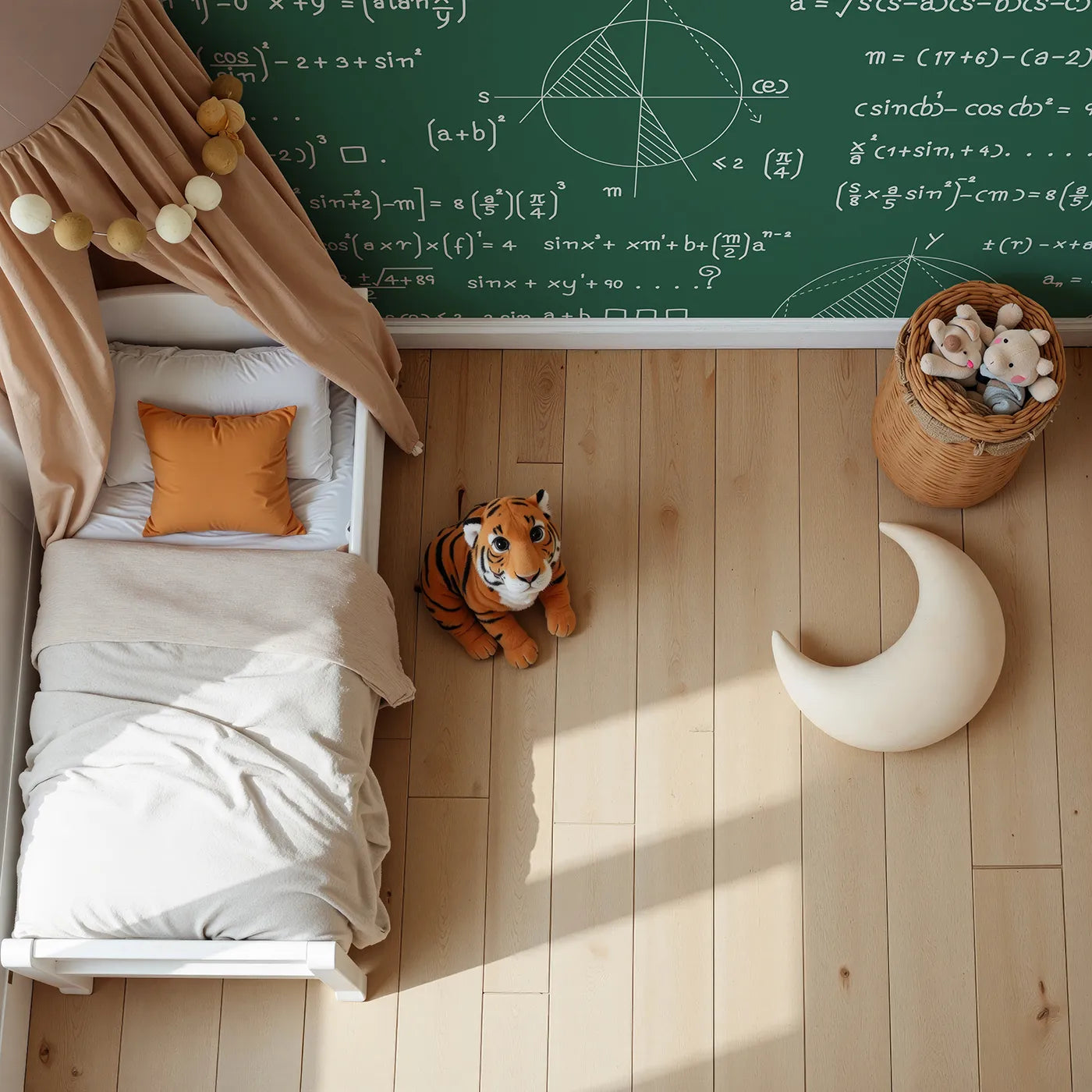 Top-down view of Whimsy Tots' Geometry Chalkboard Wall Mural (Turn Their Room into a Hub for Big Ideas).Gender-Neutral
