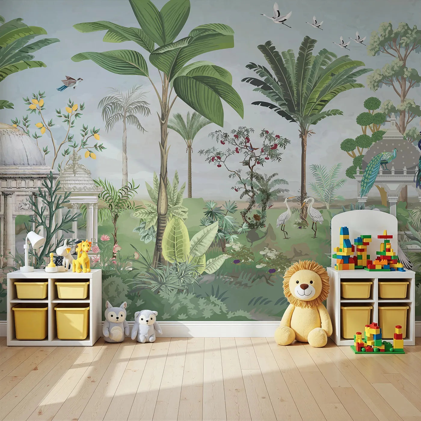 Angled view of Whimsy Tots' Indian Palace Garden Wall Mural (Turn Their Room into a Lush, Exotic Paradise).Gender-Neutral