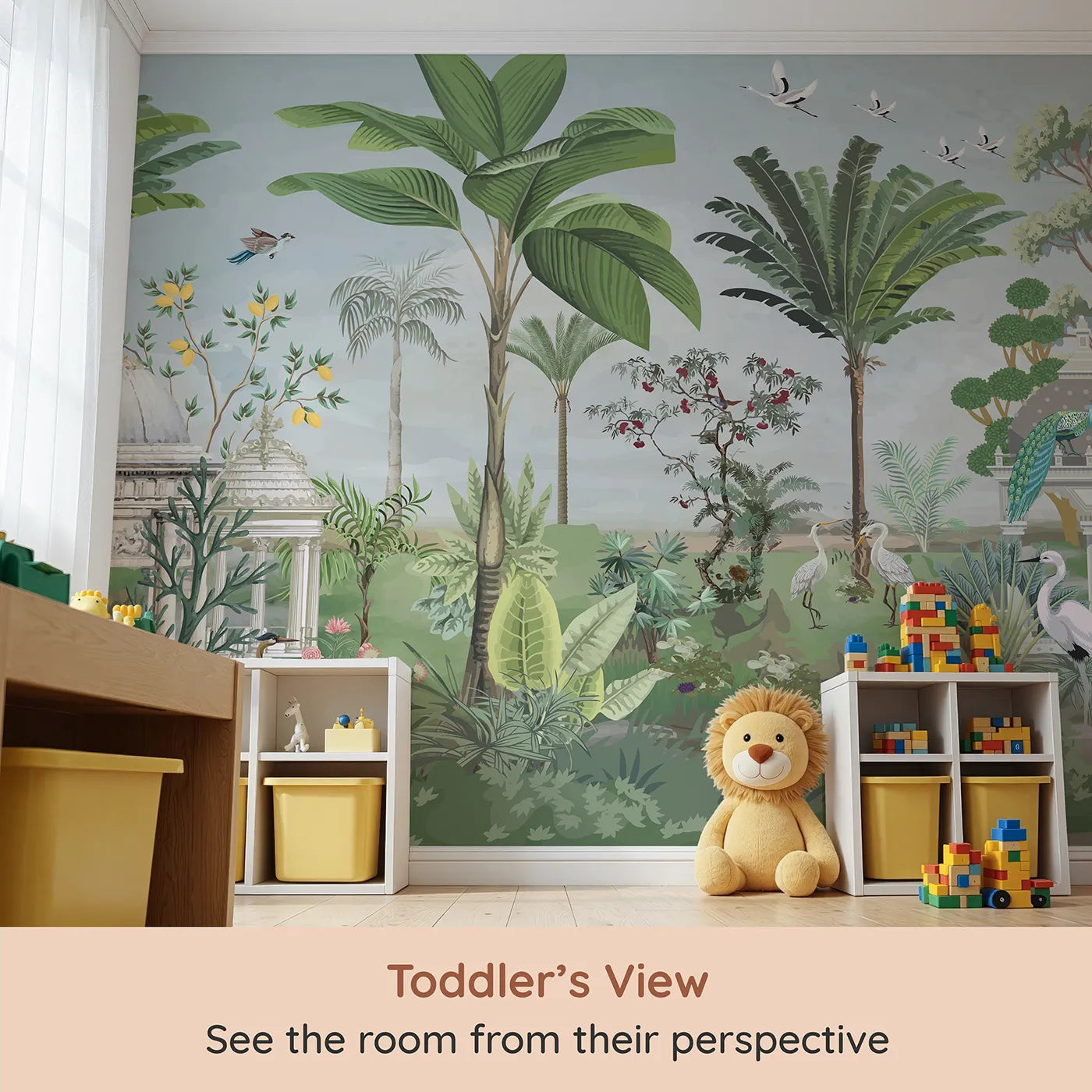 Whimsy Tots Indian Palace Garden Wall Mural (Turn Their Room into a Lush, Exotic Paradise) from your child's view.Gender-Neutral