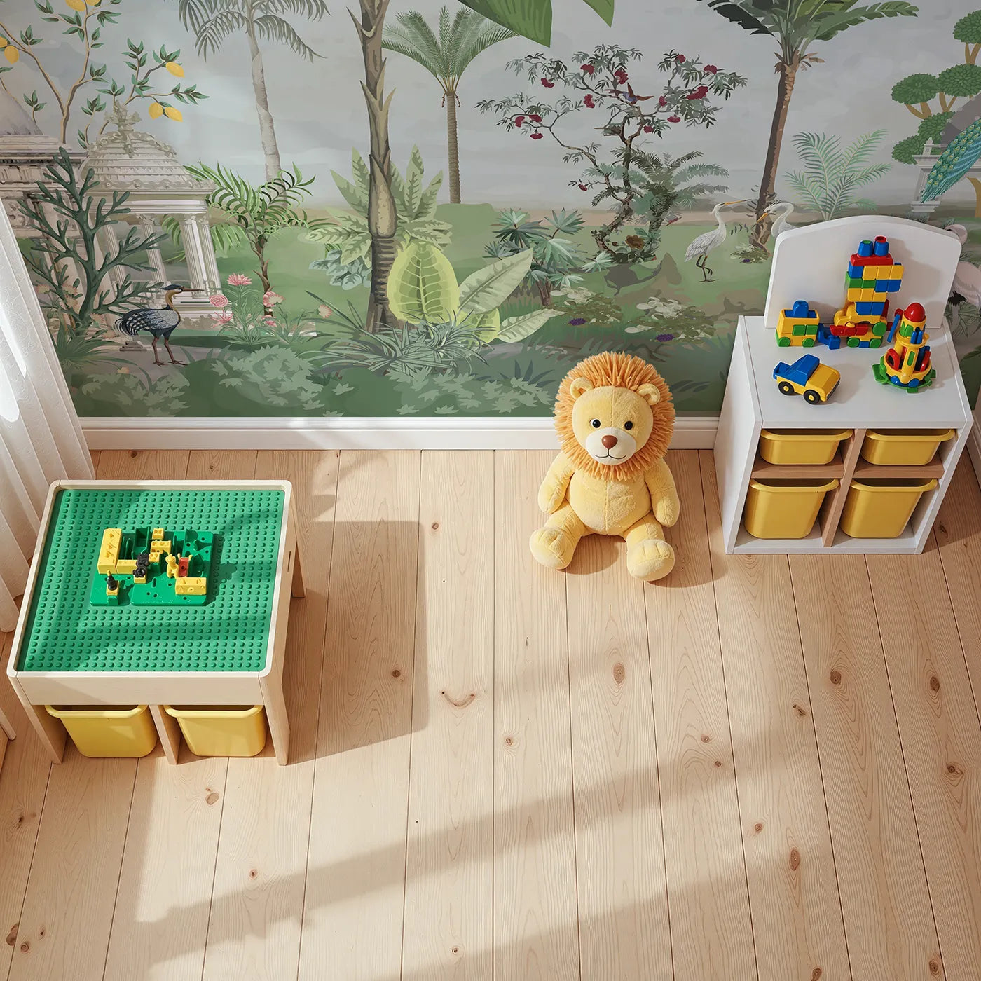 Top-down view of Whimsy Tots' Indian Palace Garden Wall Mural (Turn Their Room into a Lush, Exotic Paradise).Gender-Neutral