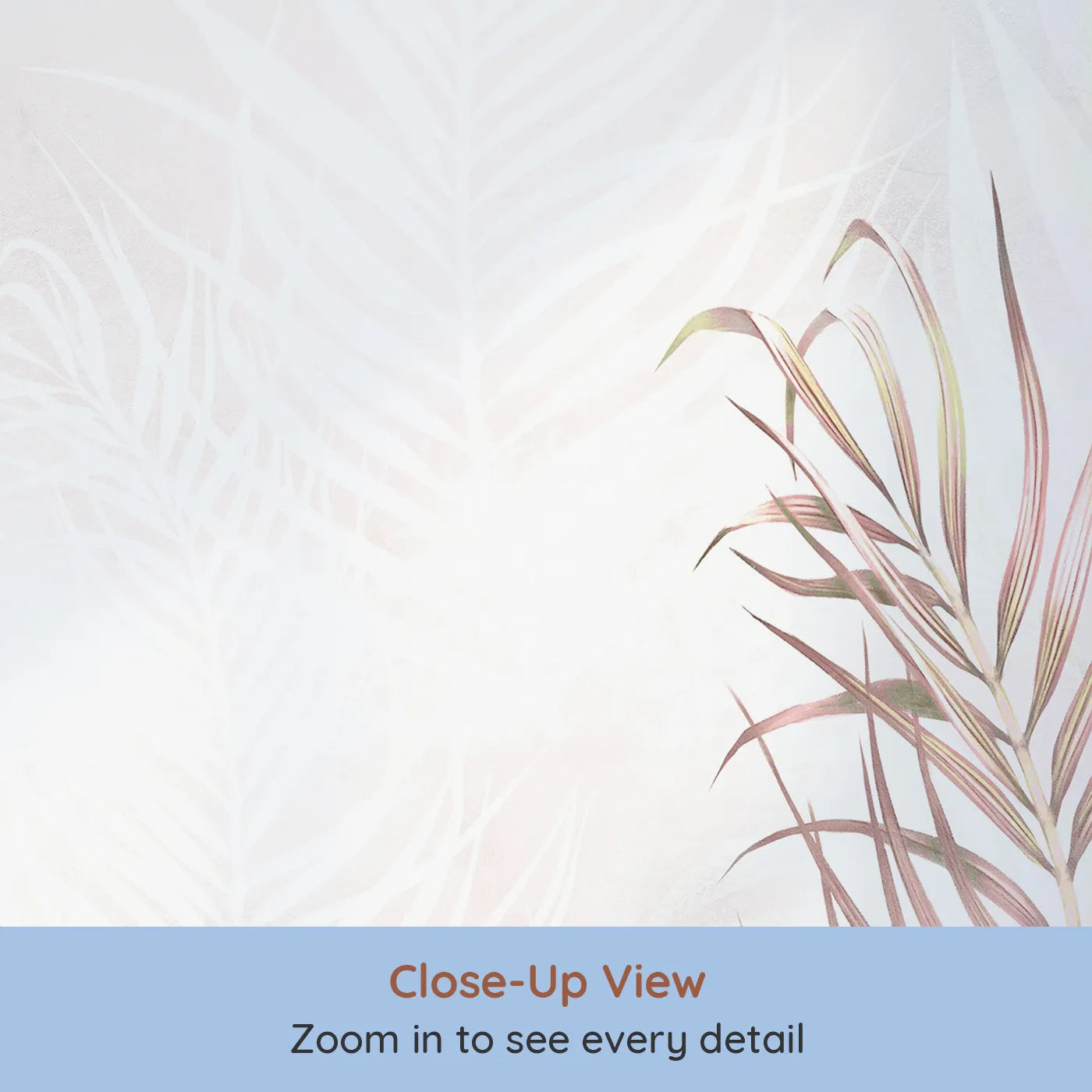 Close-up view of Whimsy Tots' Pastel Tropical Leaves Wall Mural (Turn Their Room into a Soft and Dreamy Jungle Hideaway).Gender-Neutral