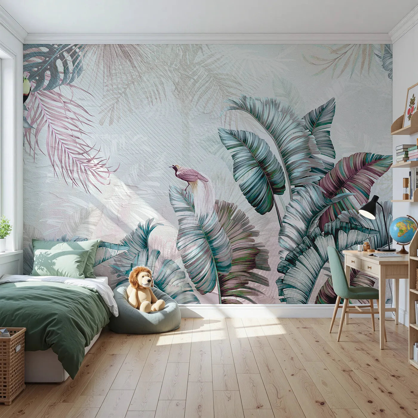 Front view of Whimsy Tots' Iridescent Jungle Wall Mural