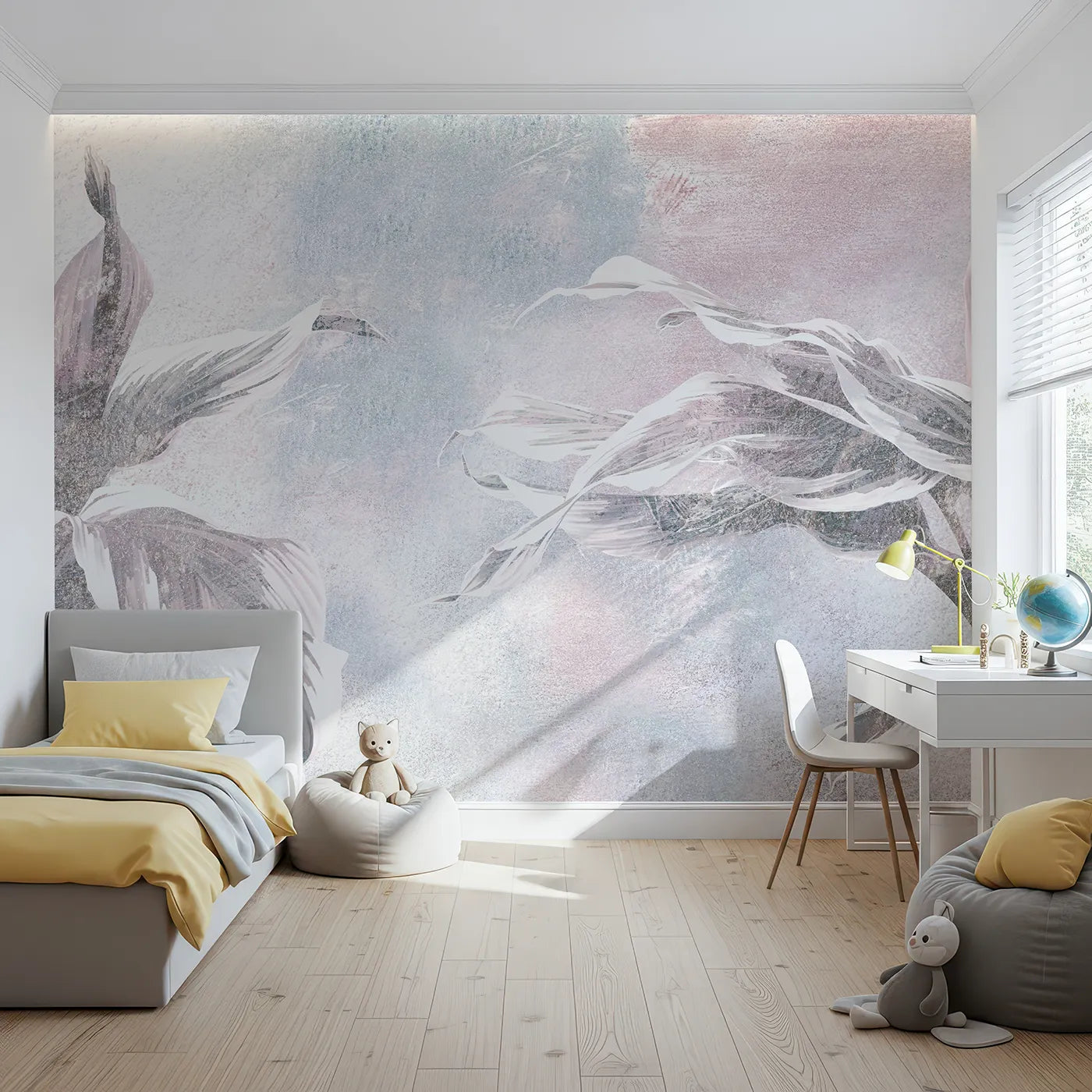 Front view of Whimsy Tots' Abstract Glitter Leaves Wall Mural