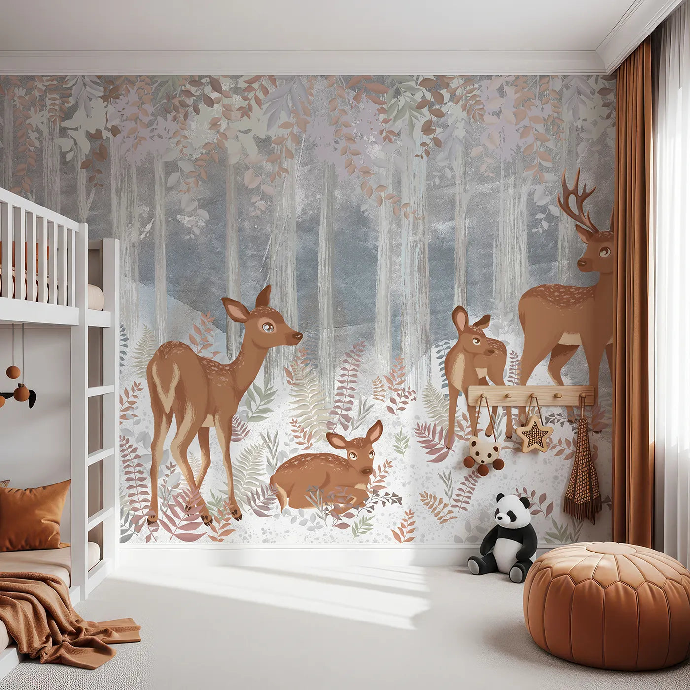 Front view of Whimsy Tots' Winter Deer Family Wall Mural