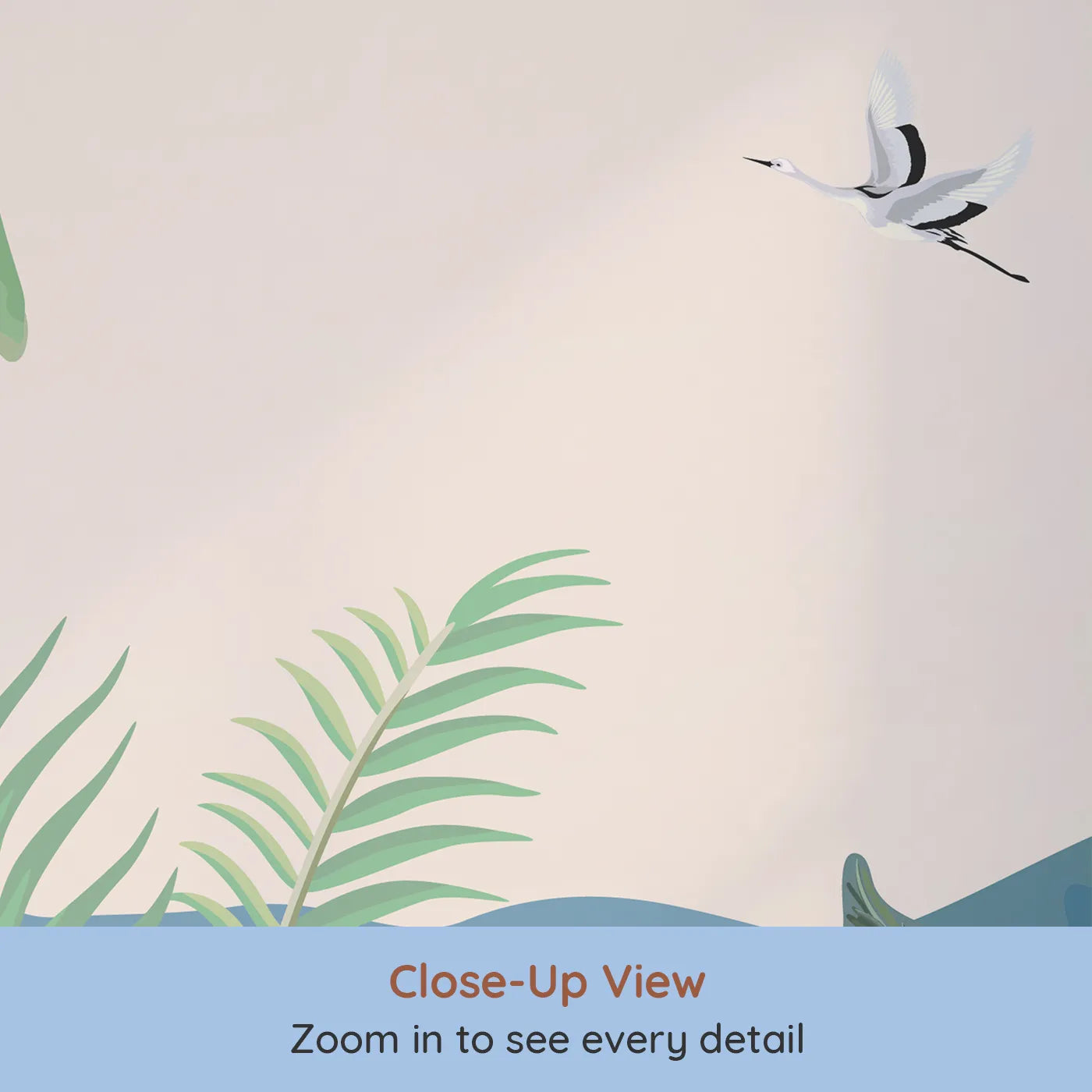 Close-up view of Whimsy Tots' Tropical Sunset Wall Mural (Turn Their Room into a Warm and Gentle Jungle Evening).Gender-Neutral
