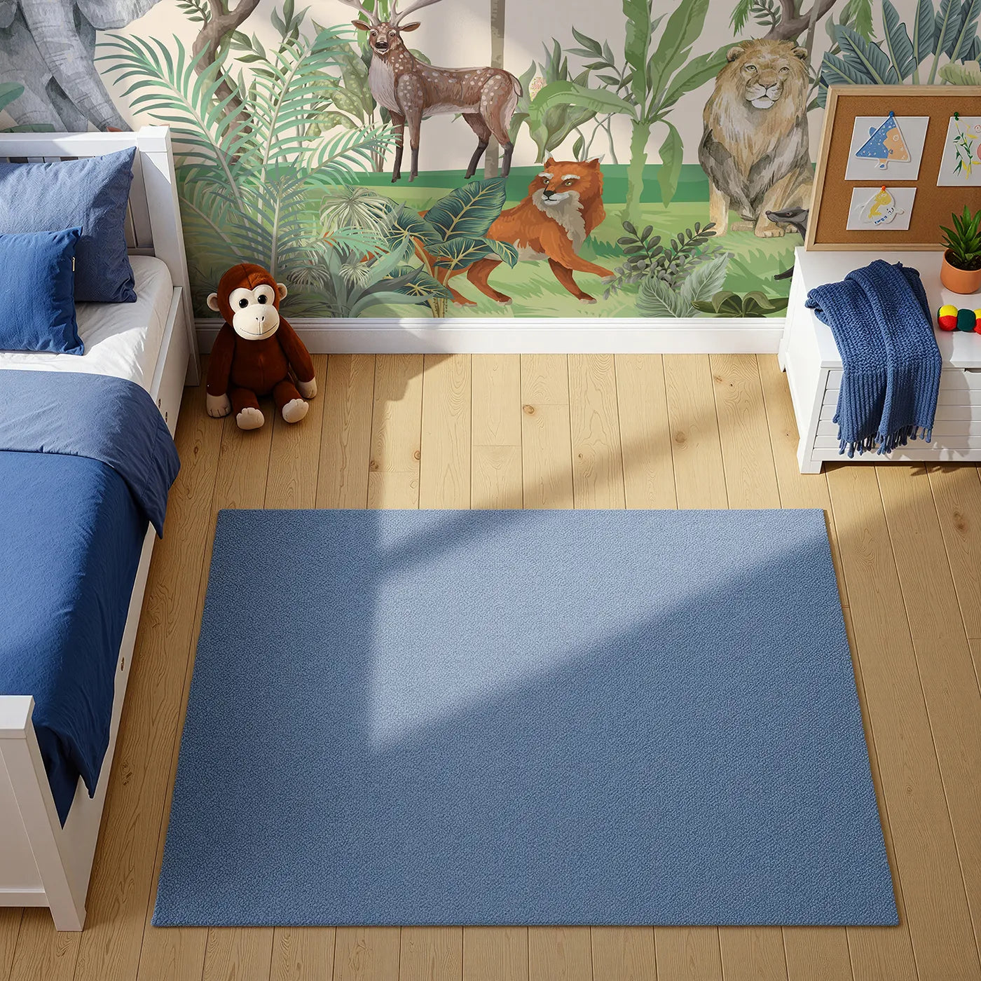 Top-down view of Whimsy Tots' Jungle Gathering Wall Mural (Turn Their Room into a Majestic, Lifelike Safari).Gender-Neutral