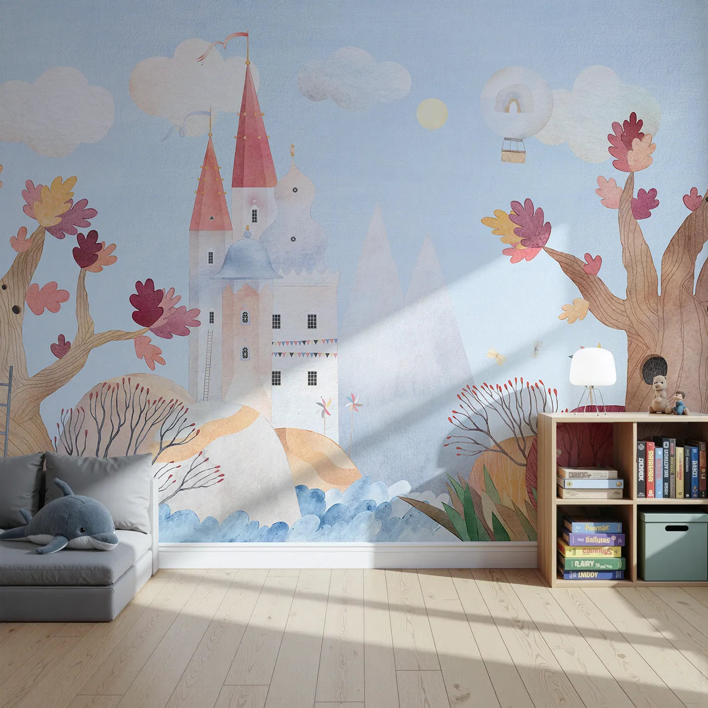 Front view of Whimsy Tots' Whimsical Castle Adventure Wall Mural