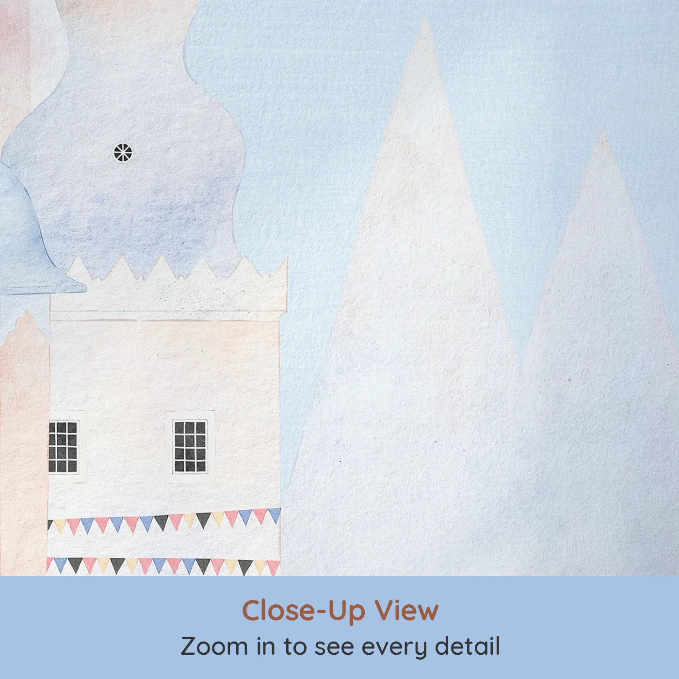 Close-up view of Whimsy Tots' Whimsical Castle Adventure Wall Mural (Turn Their Room into a Whimsical, Storybook Kingdom).Gender-Neutral