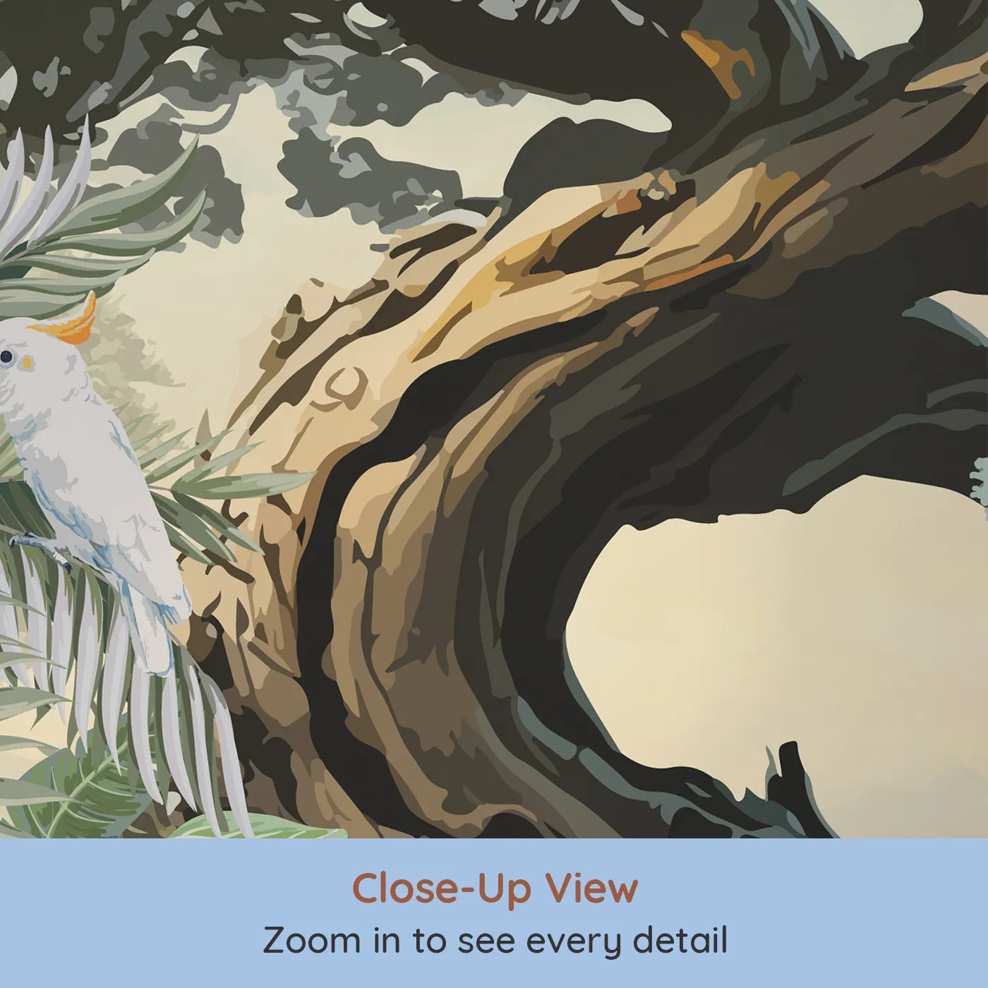 Close-up view of Whimsy Tots' Gnarled Tree Jungle Wall Mural (Turn Their Room into an Ancient, Mystical Forest).Gender-Neutral