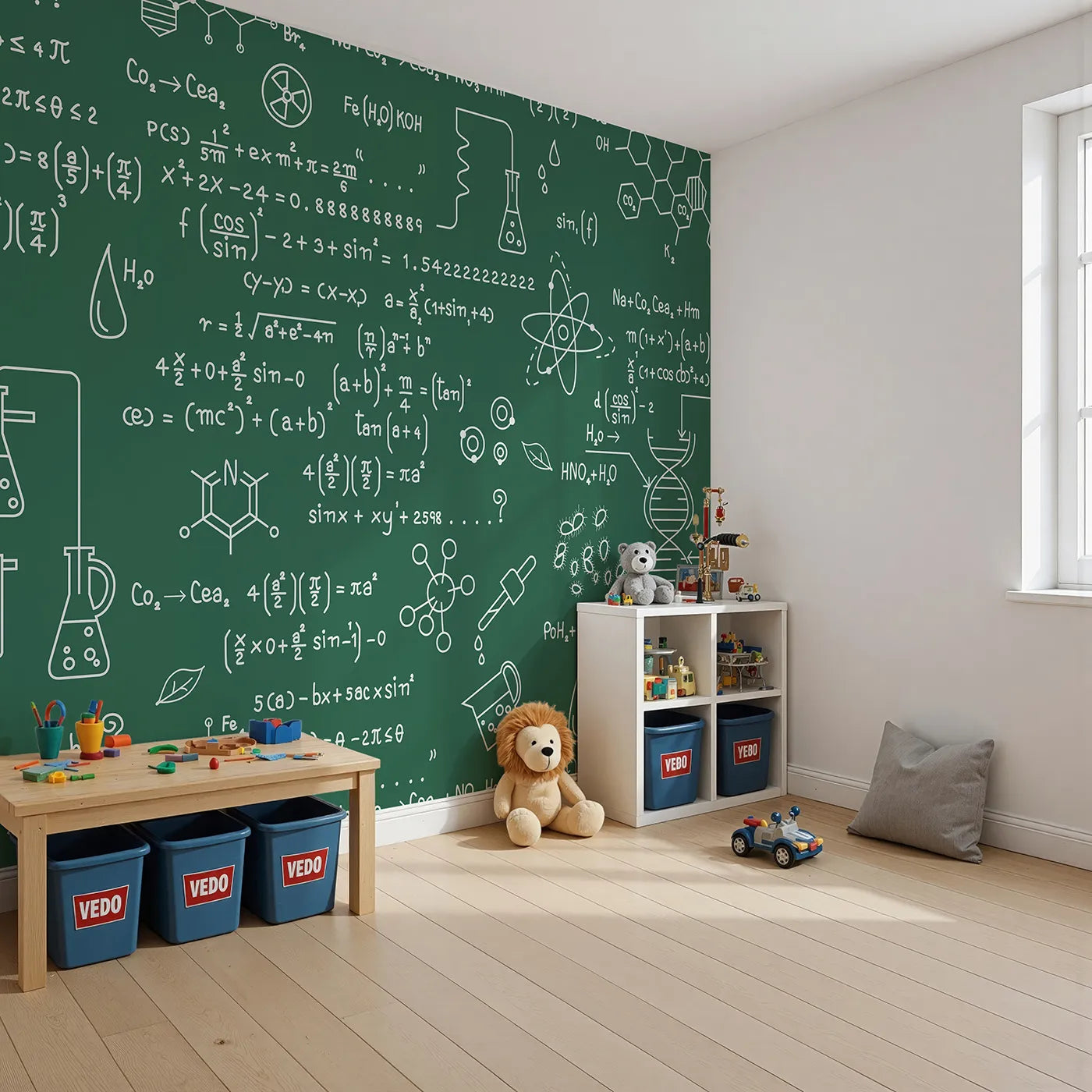 Angled view of Whimsy Tots' Chemistry Lab Wall Mural (Turn Their Room into a Cool, High-Tech Science Lab).Gender-Neutral
