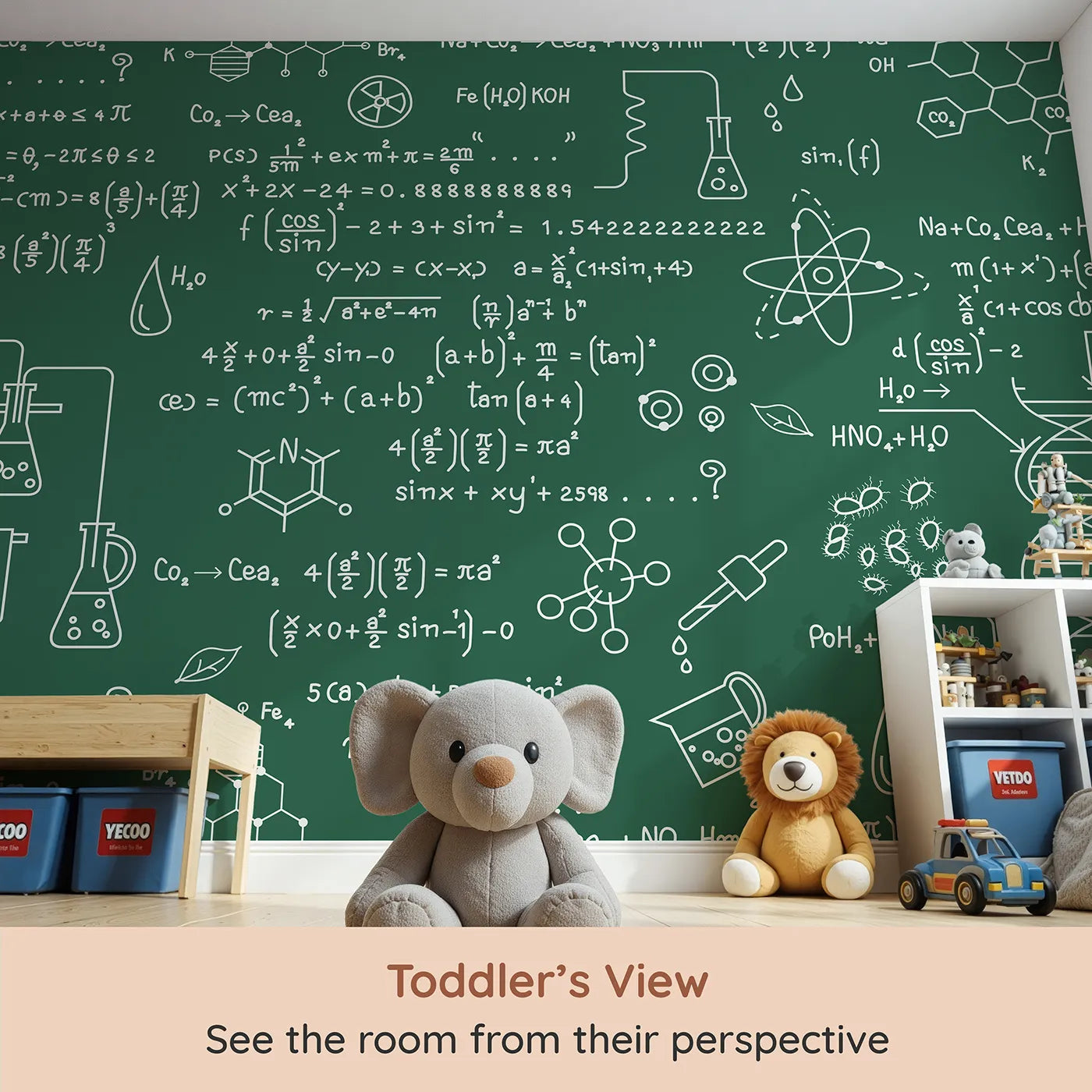 Whimsy Tots Chemistry Lab Wall Mural (Turn Their Room into a Cool, High-Tech Science Lab) from your child's view.Gender-Neutral