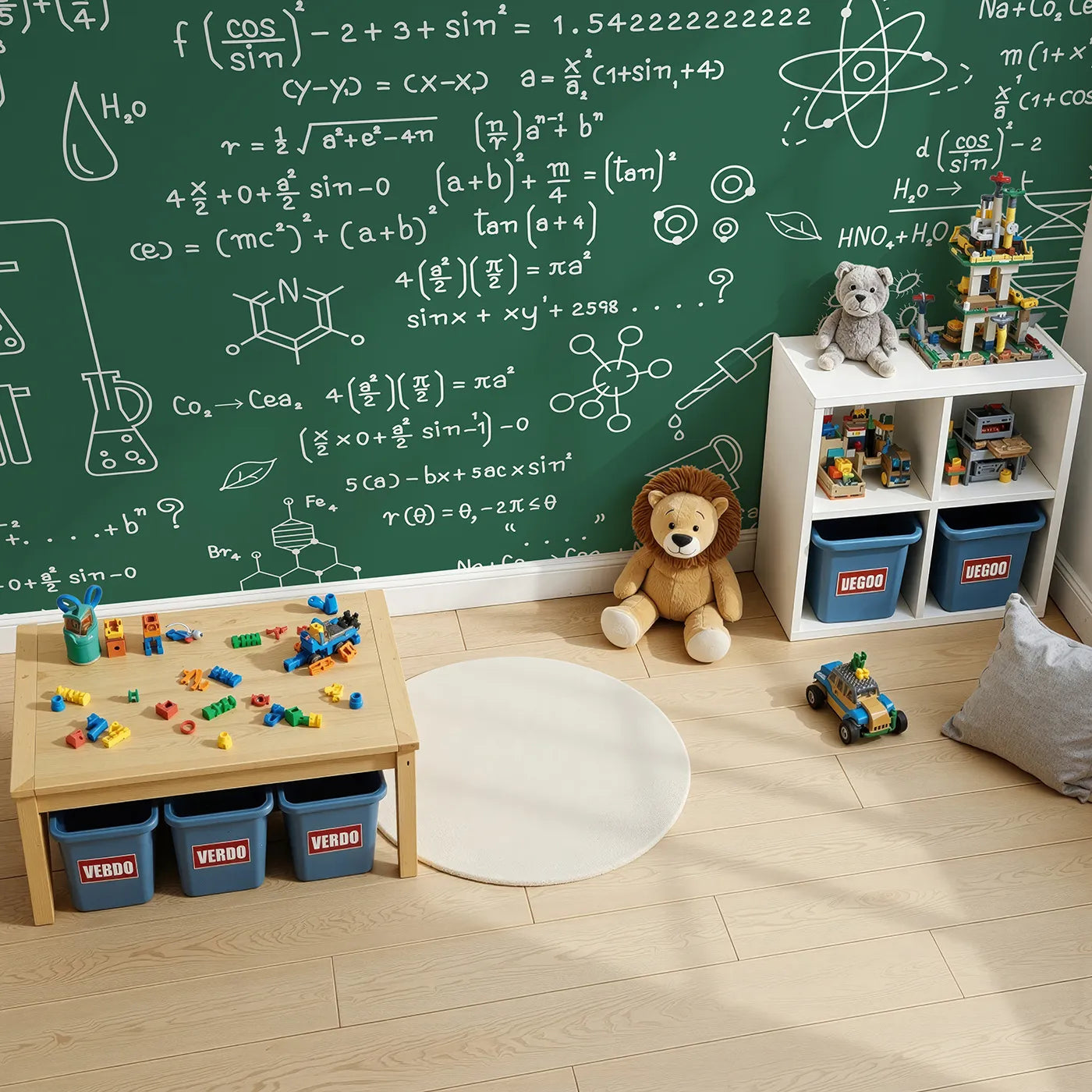 Top-down view of Whimsy Tots' Chemistry Lab Wall Mural (Turn Their Room into a Cool, High-Tech Science Lab).Gender-Neutral