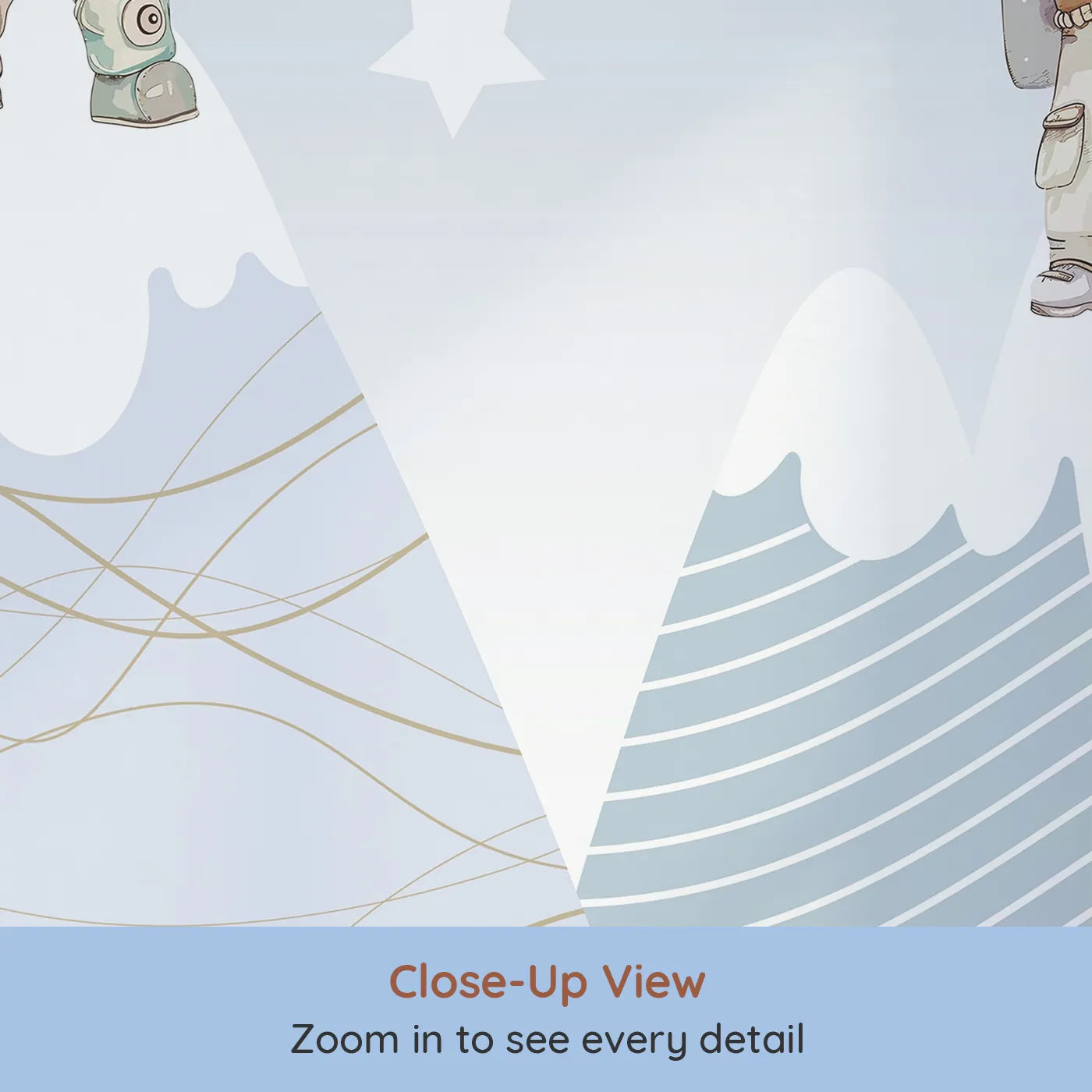 Close-up view of Whimsy Tots' Astronaut Mountain Toppers Wall Mural (Turn Their Room into a Whimsical, Cosmic Adventure).Gender-Neutral