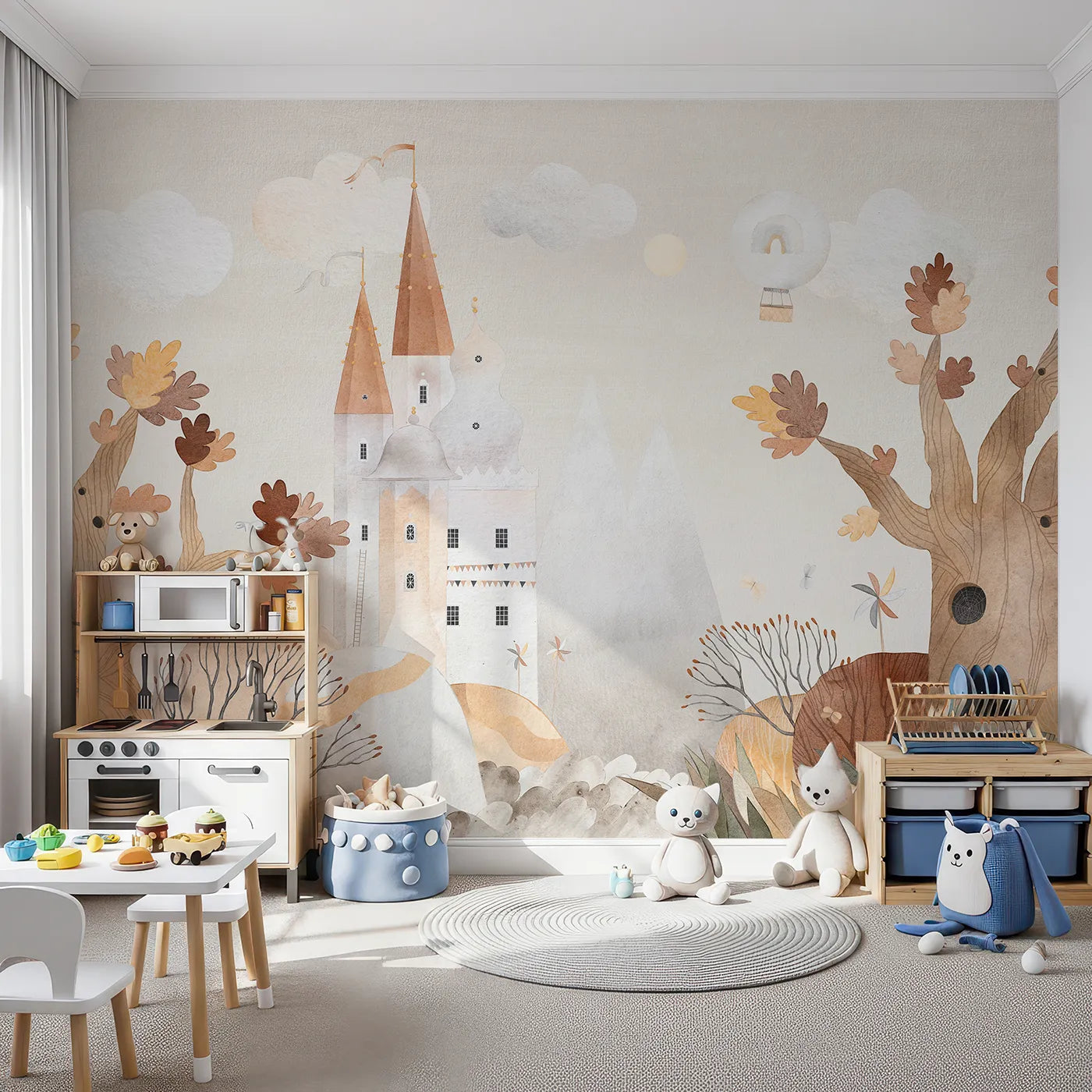 Front view of Whimsy Tots' Autumn Castle Wall Mural