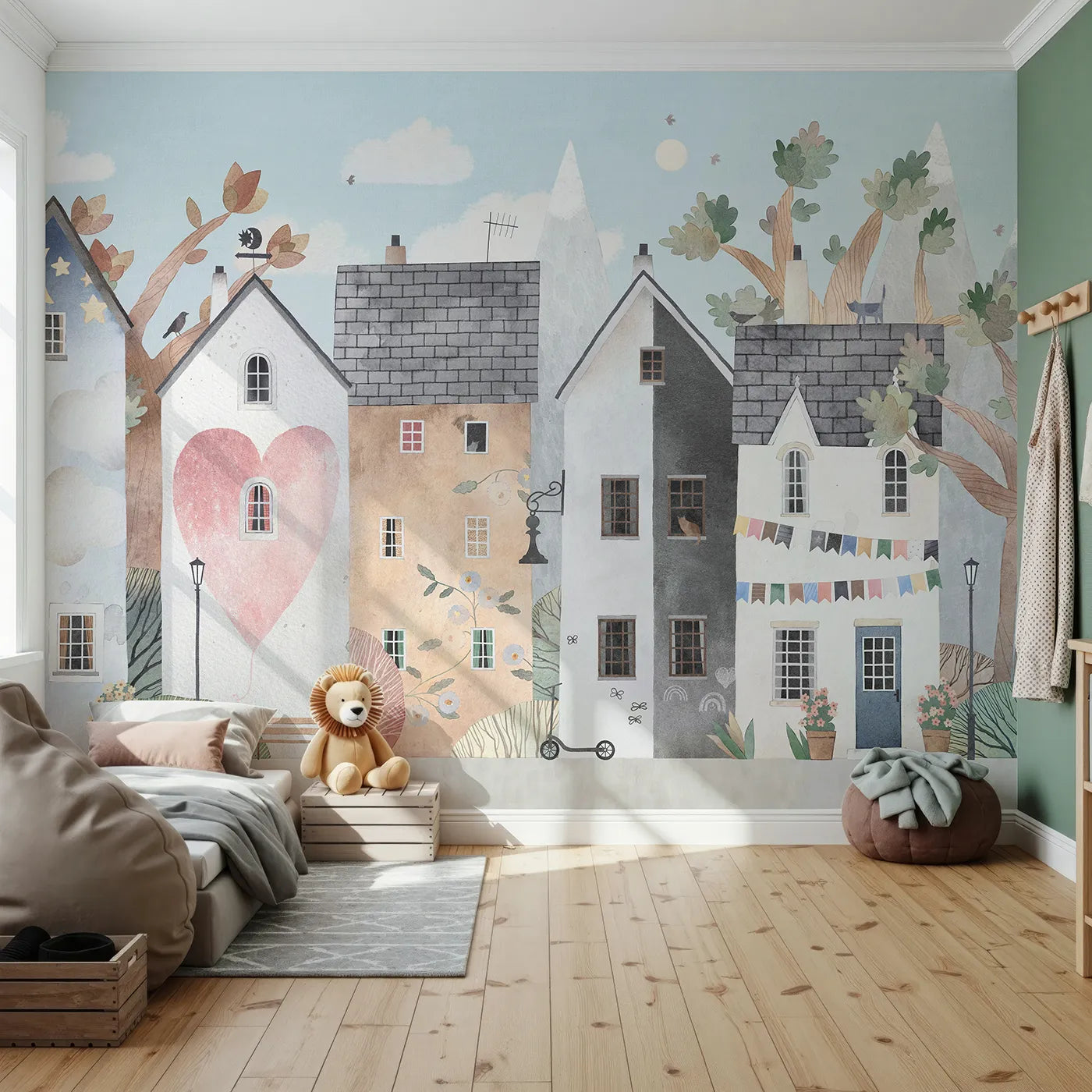 Front view of Whimsy Tots' Home Sweet Home Street Wall Mural