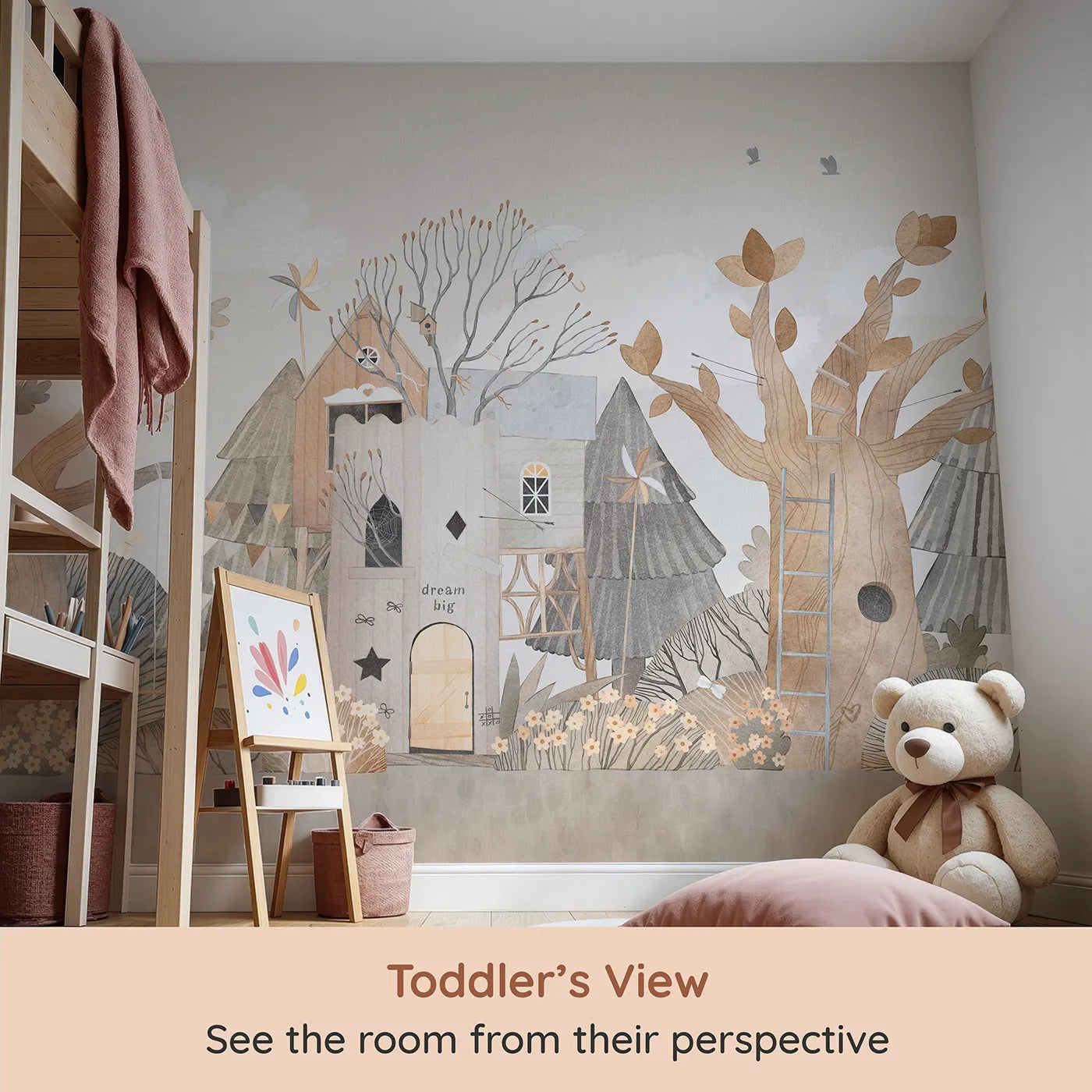 Whimsy Tots Dream Big Treehouse Wall Mural (Turn Their Room into the Ultimate Treetop Hideout) from your child's view.Gender-Neutral